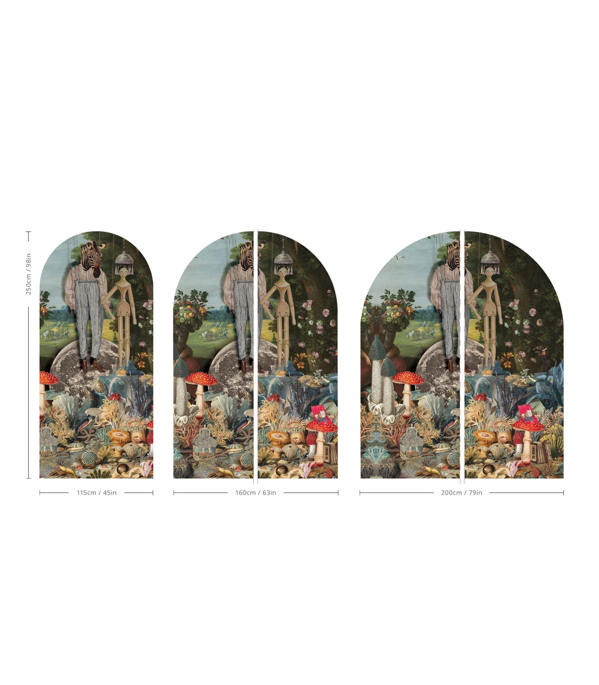 Flizelin wanddecoratie in boogvorm PUPPETS donkergroen met blauw