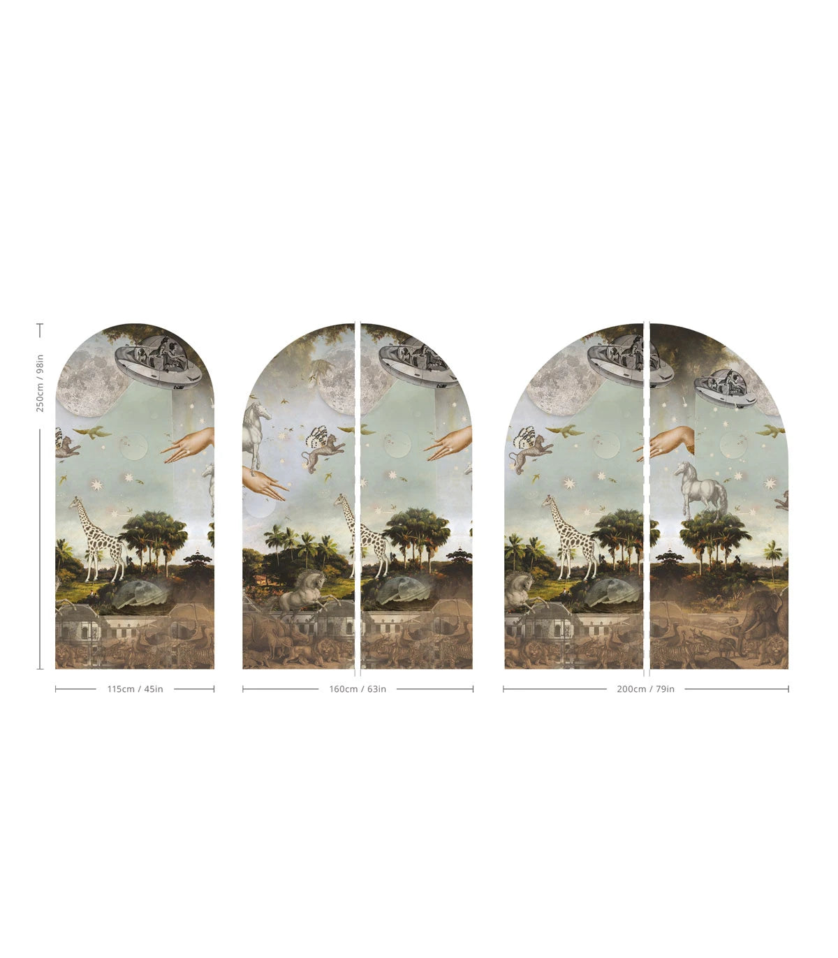 Flizelinbehang in boogvorm STARDUST SAFARI donkergroen met blauw