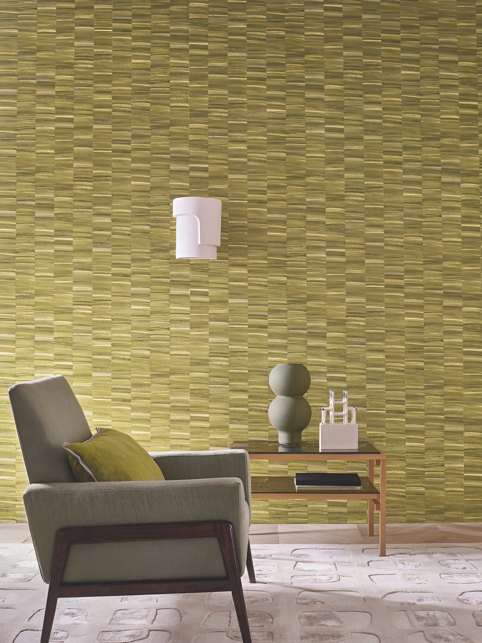 Structural wallpaper in stripes imitating a plant weave STYLOSA - OCRE honey