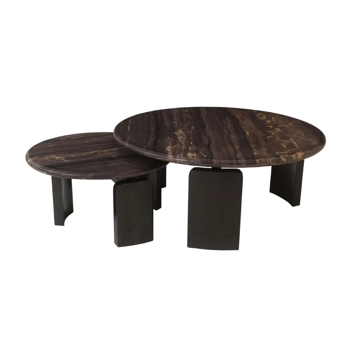 Kaffeetisch-Set MENTON brauner Marmor mit Schwarz