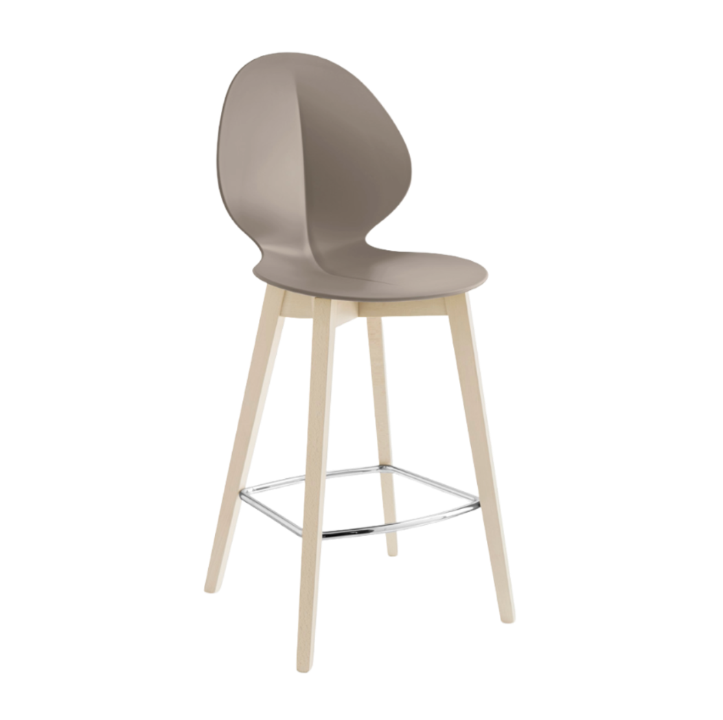 BASIL bar stool in taupe with a whitewashed wooden base