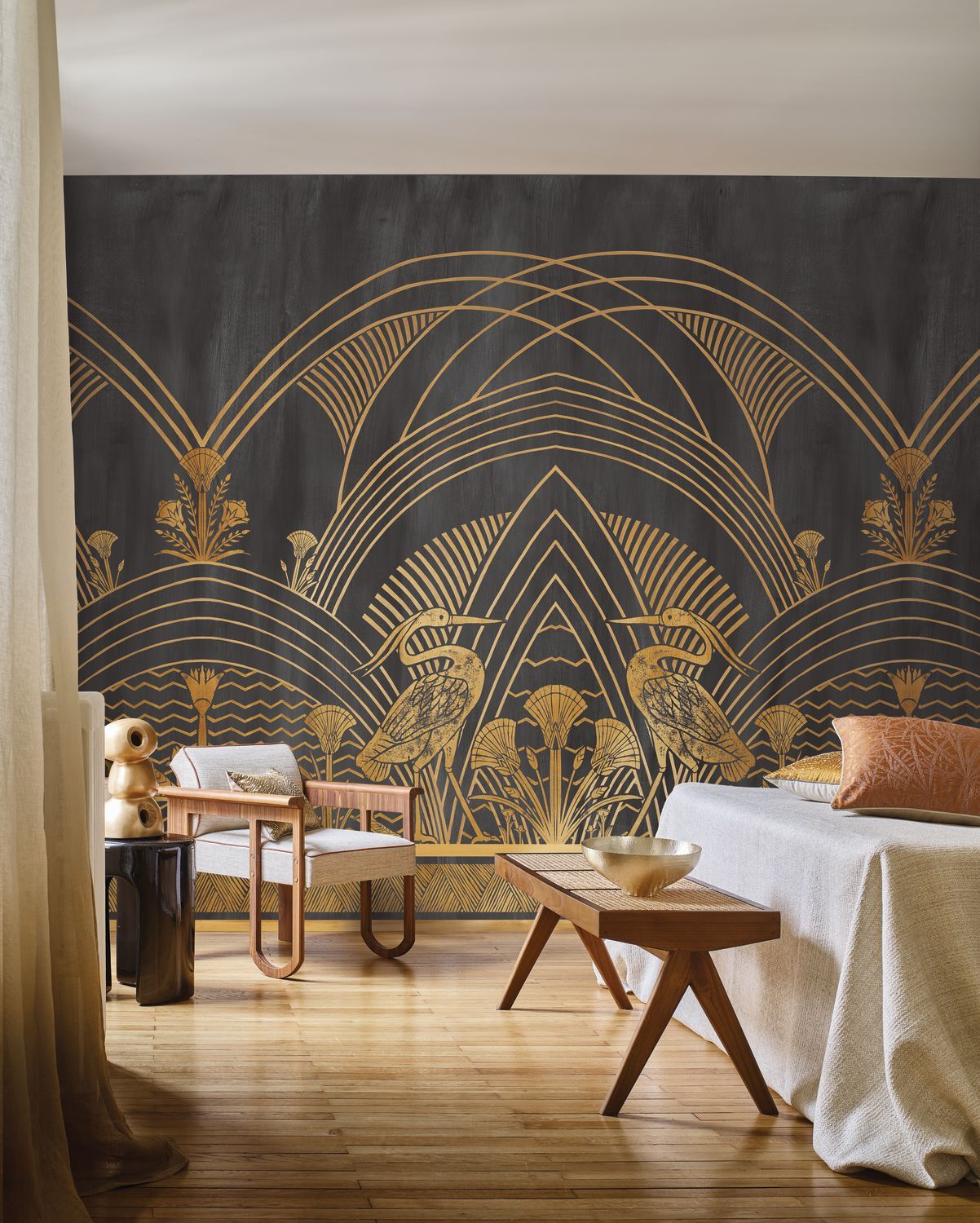 Art Deco Mural ELEPHANTINE Beige with Gold