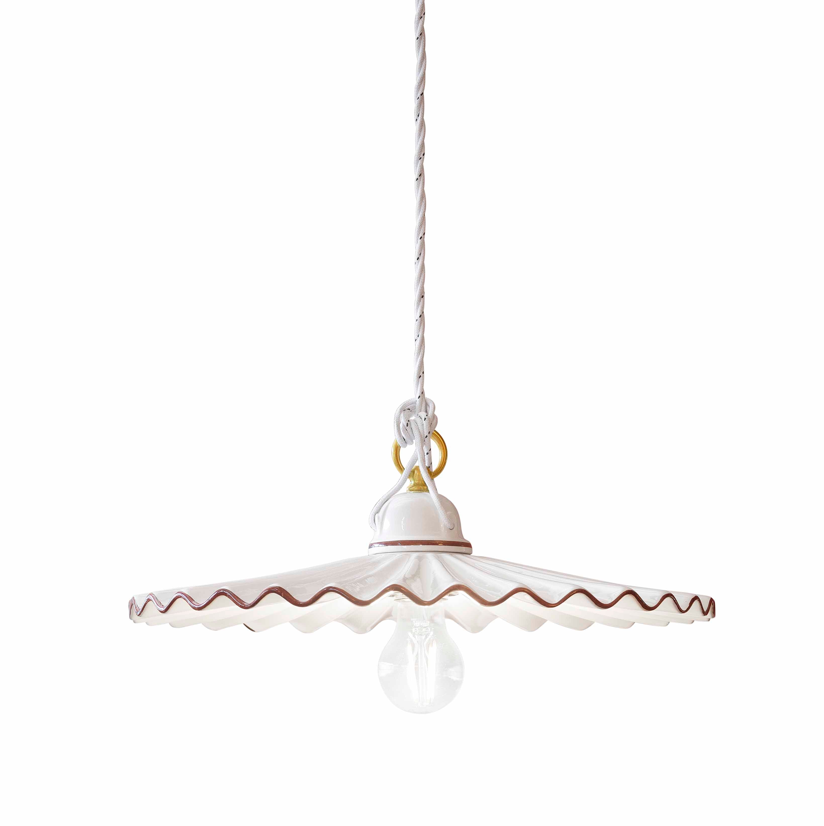 Hanglamp van keramiek L’AQUILA wit met mokka en messing afwerking