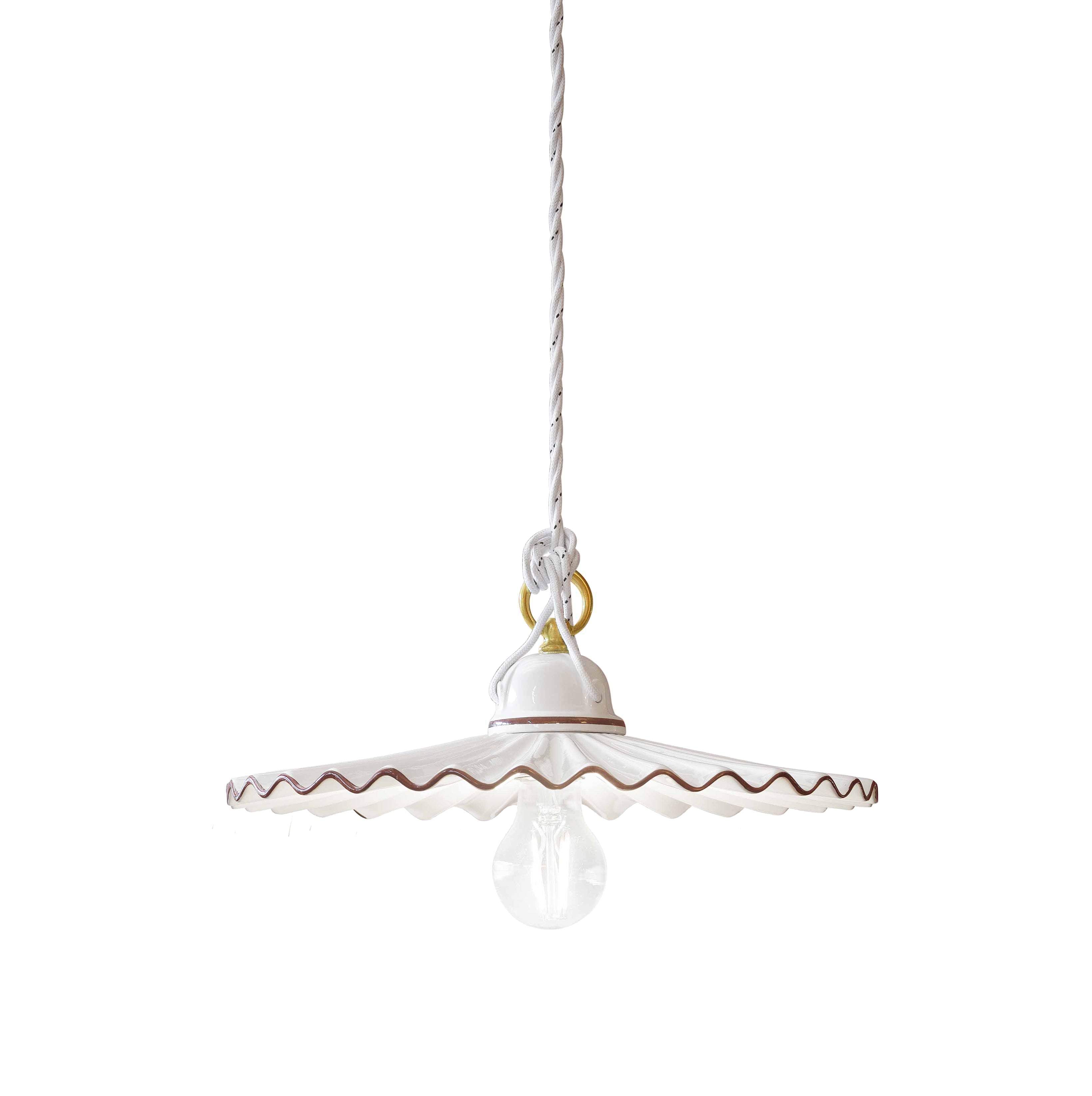 Hanglamp van keramiek L’AQUILA wit met mokka en messing afwerking
