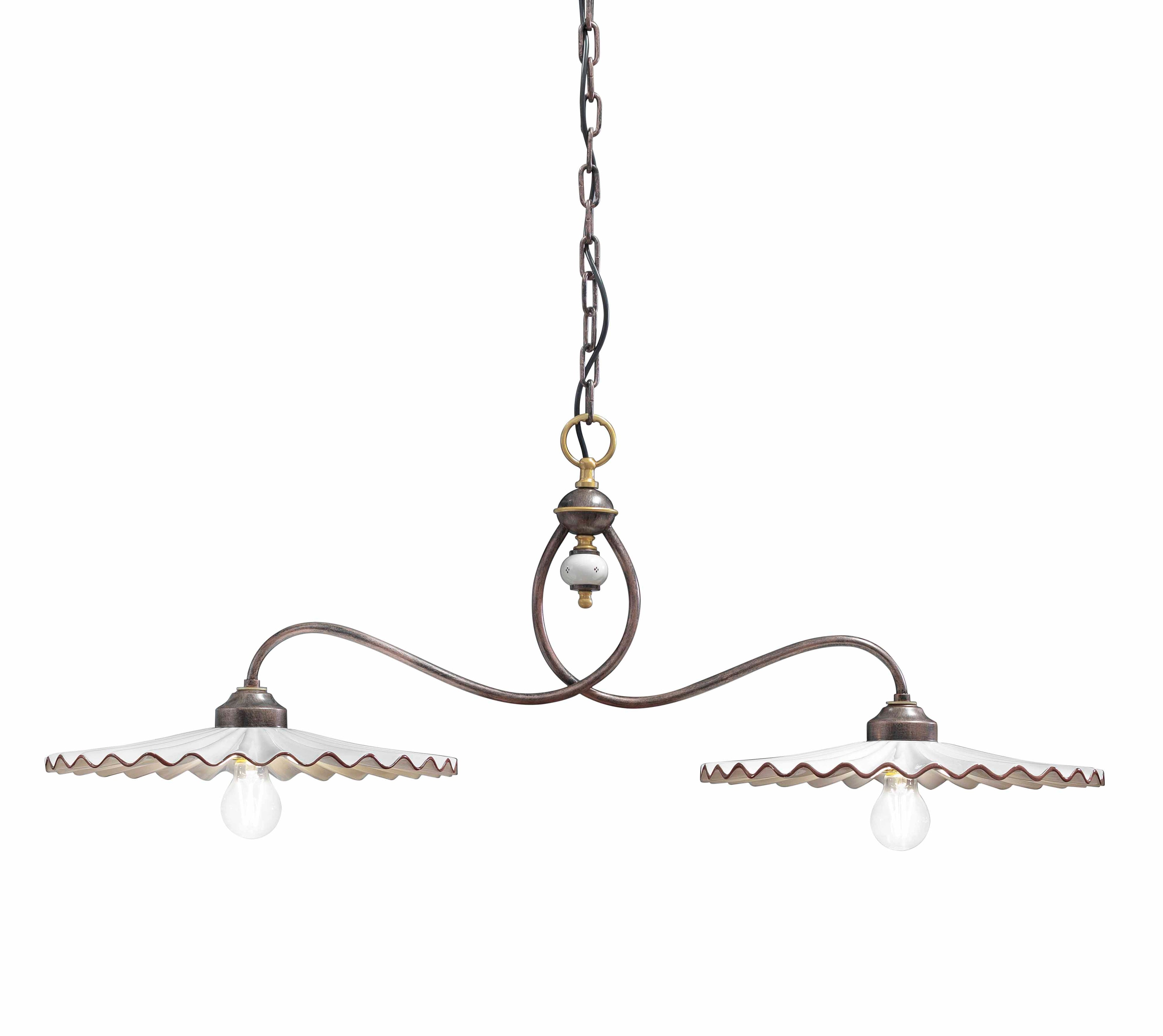 Two-point ceramic pendant lamp L’AQUILA white with mocha and antique copper