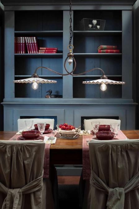 Two-point ceramic pendant lamp L’AQUILA white with mocha and antique copper