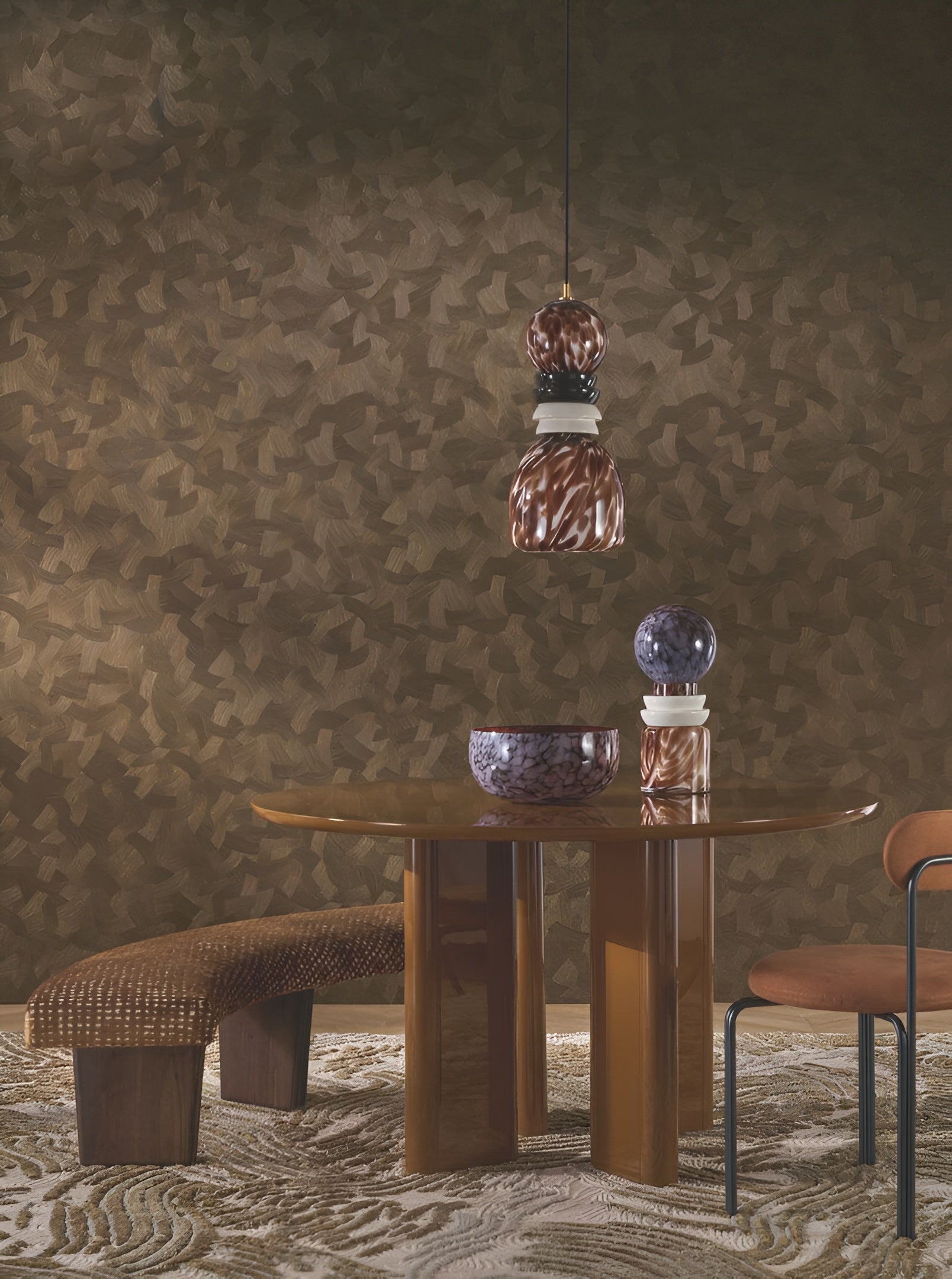 Structuurtapijt met abstract patroon BERENICE - TAUPE/DORÉ beige met goud