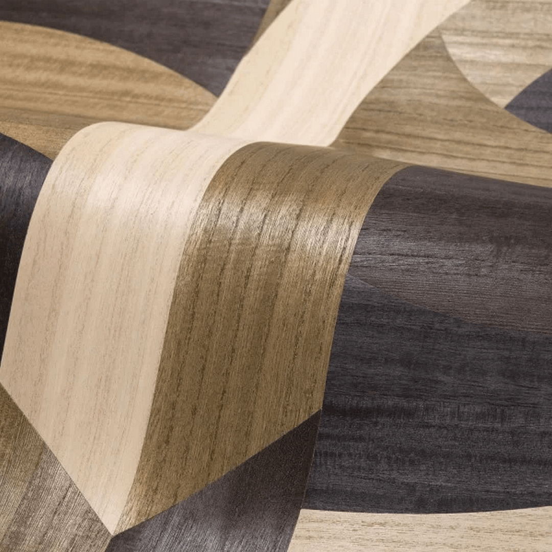 Geweven behang met geometrisch art deco patroon TRAVERSÉE - CARBONE EIK gebrandmerkt eikenhout