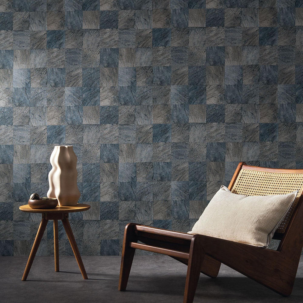 Structural wallpaper with a geometric wood-like pattern ABALE - Tobacco brown