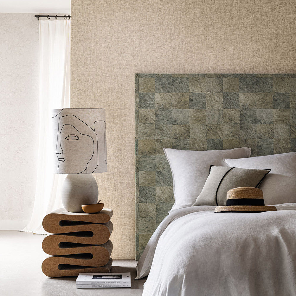 Structural wallpaper with a geometric wood-like pattern ABALE - Tobacco brown