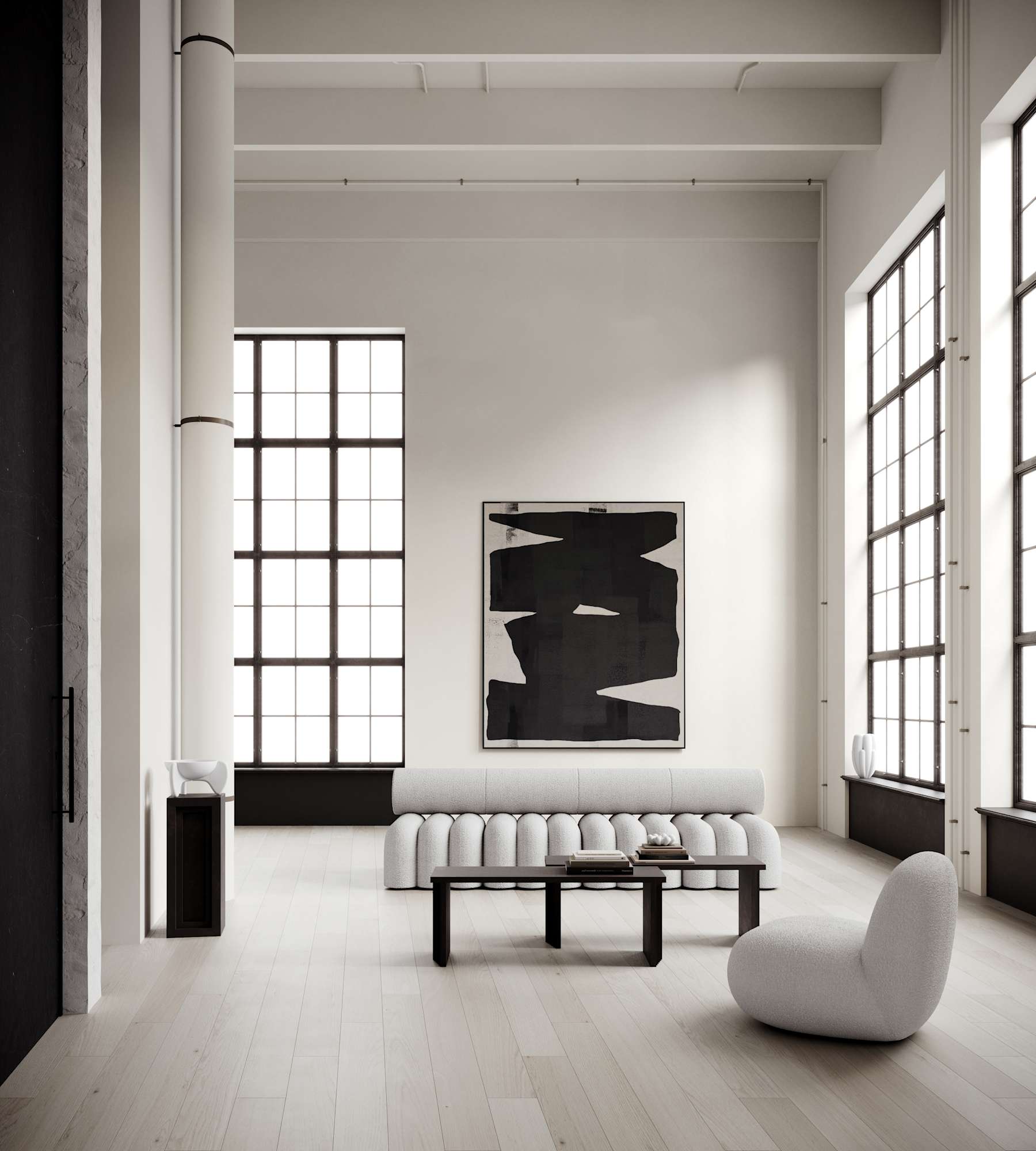 Fauteuil zonder armleuningen TOE FLAT bouclé wit