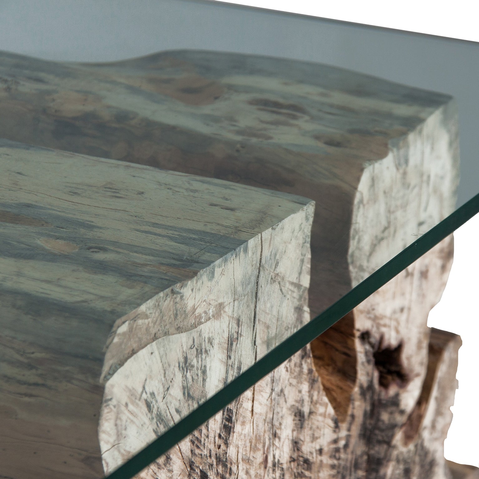 Konsolentisch BEYNEU aus tropischem Holz mit Glasplatte