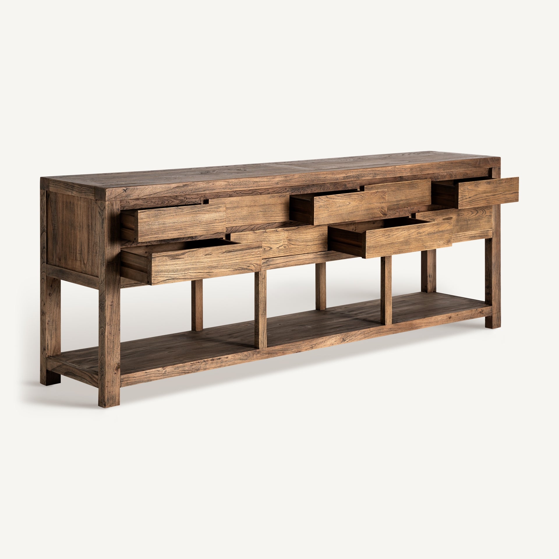 NORVIK Console with Drawers, Elm Wood