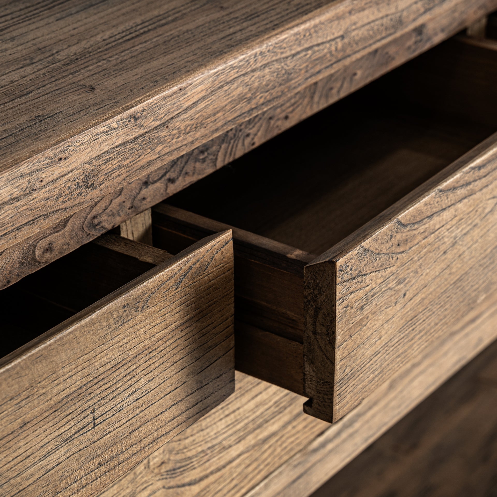 NORVIK Console with Drawers, Elm Wood