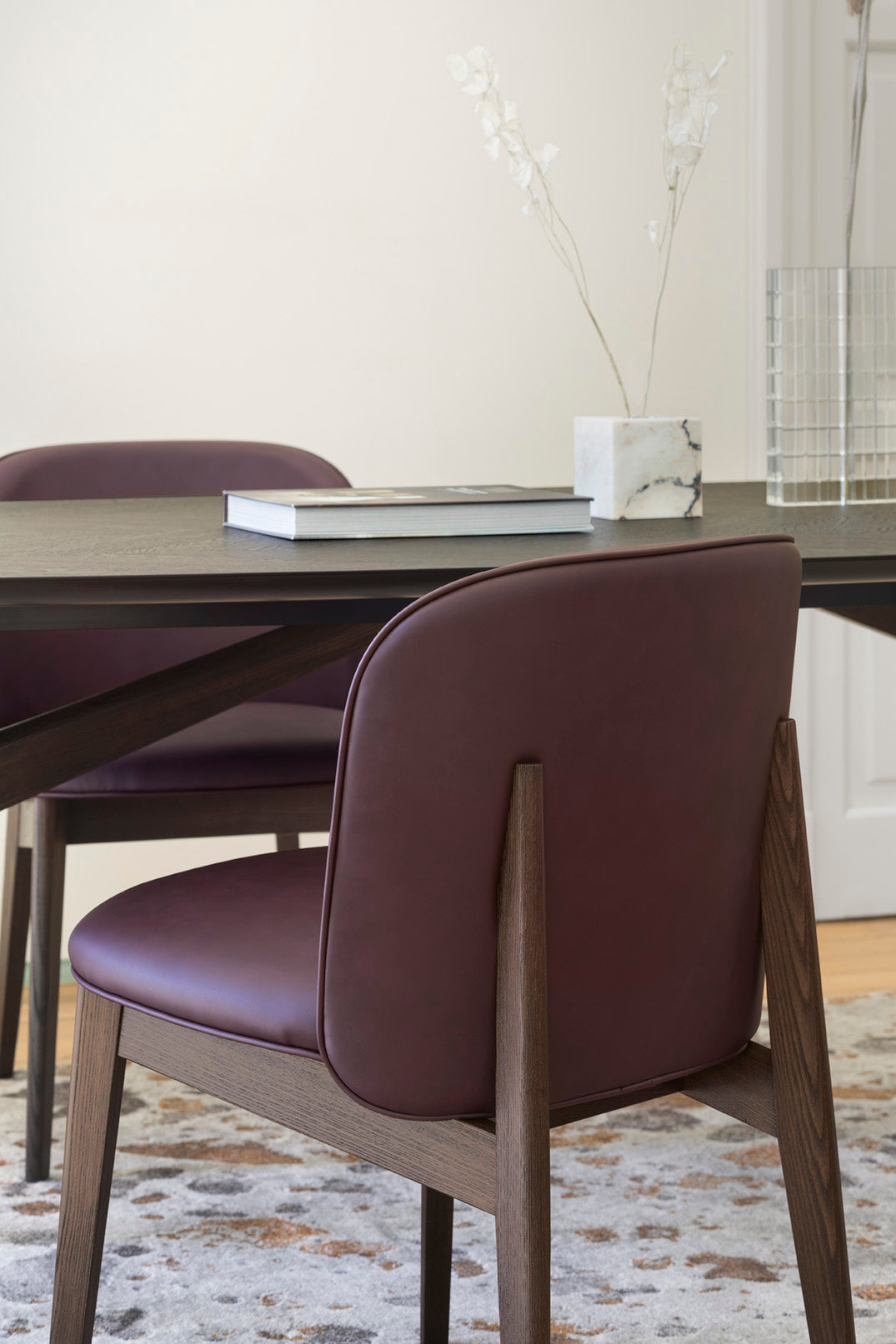 Armchair ABREY upholstered with a dark wooden base