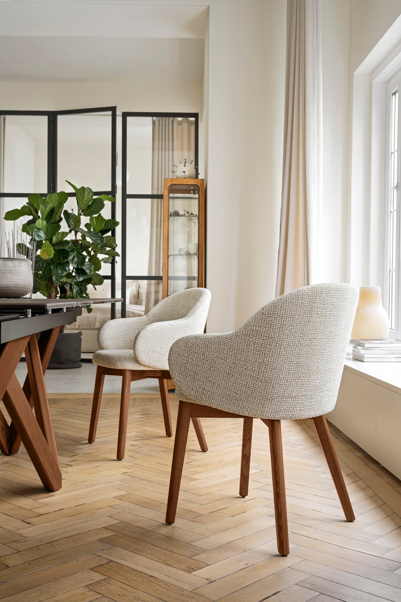 Holly FAB Armchair Upholstered with Walnut Base