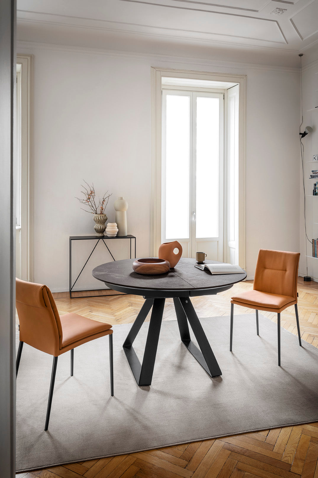 CARMEN LARGE upholstered chair with a brown base