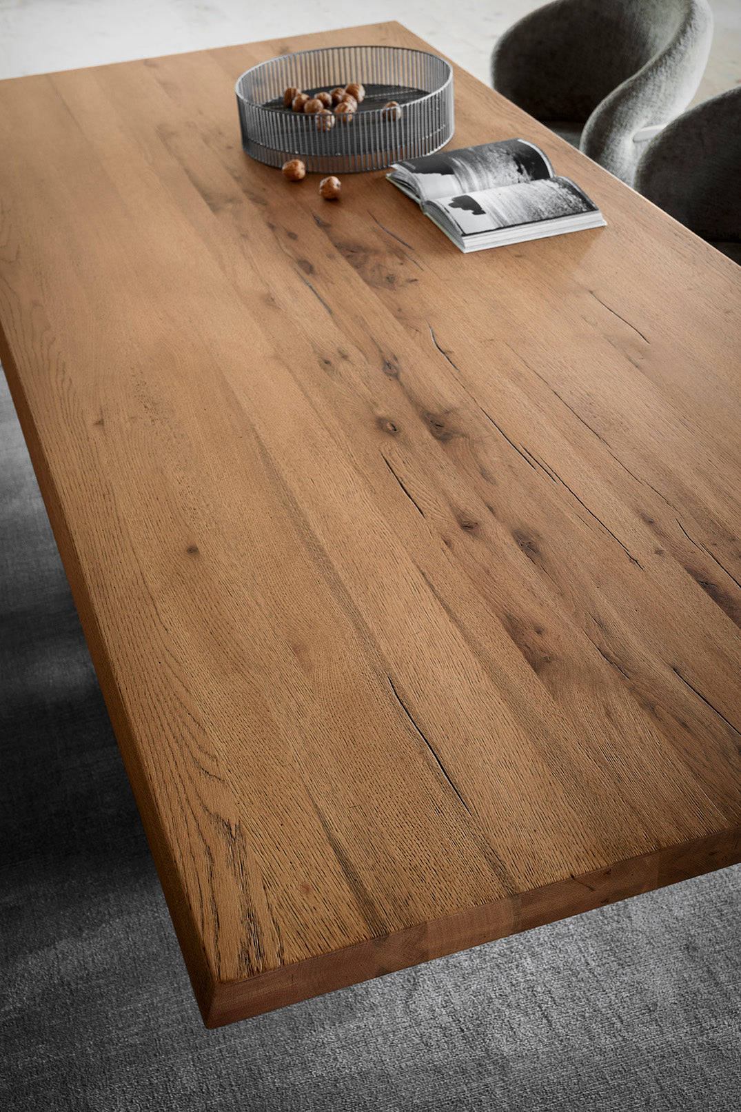 Rechthoekige tafel TWINS met houten blad en zwarte basis