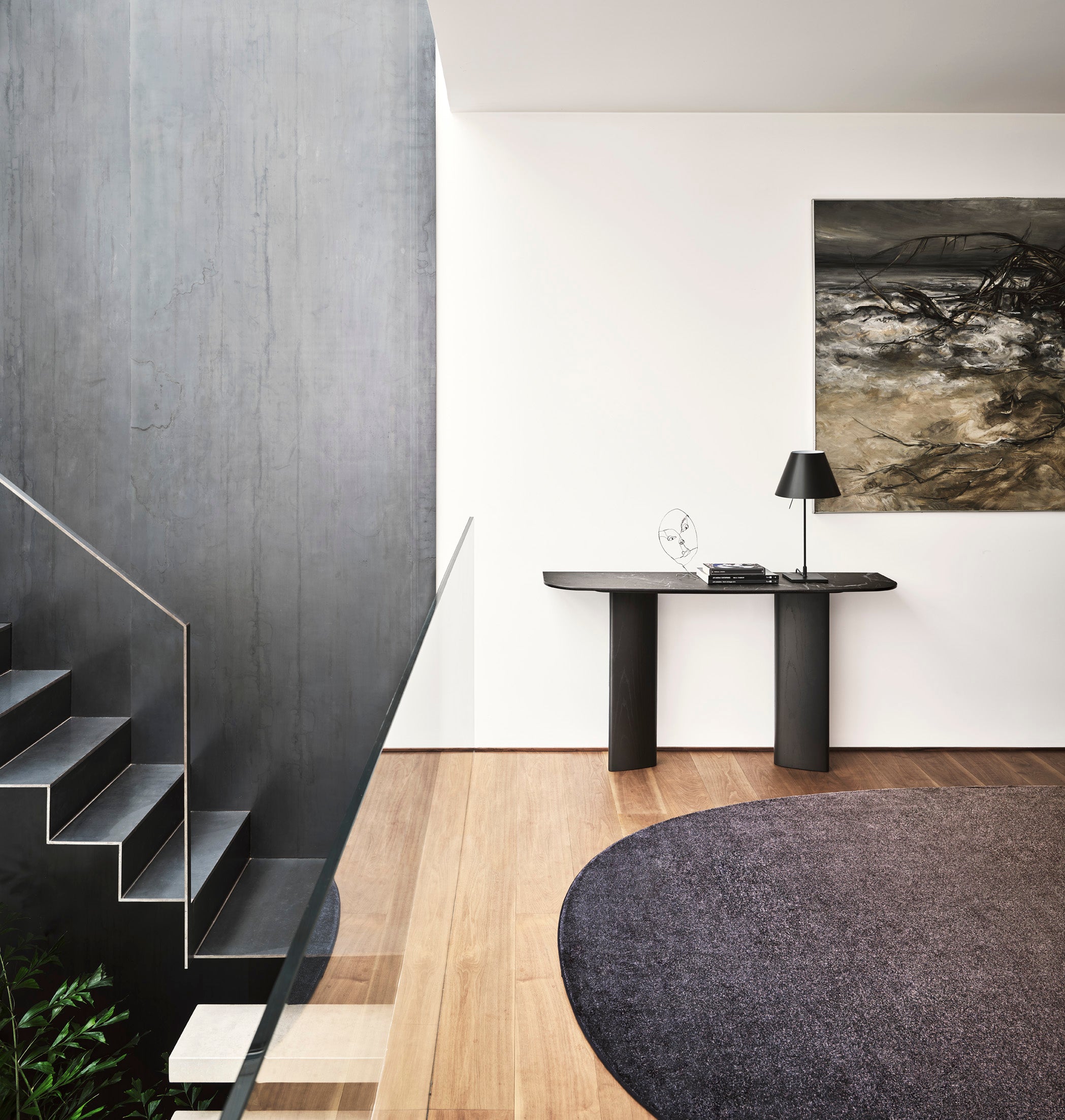 SANDY Console Black Ceramic with Black Wooden Base