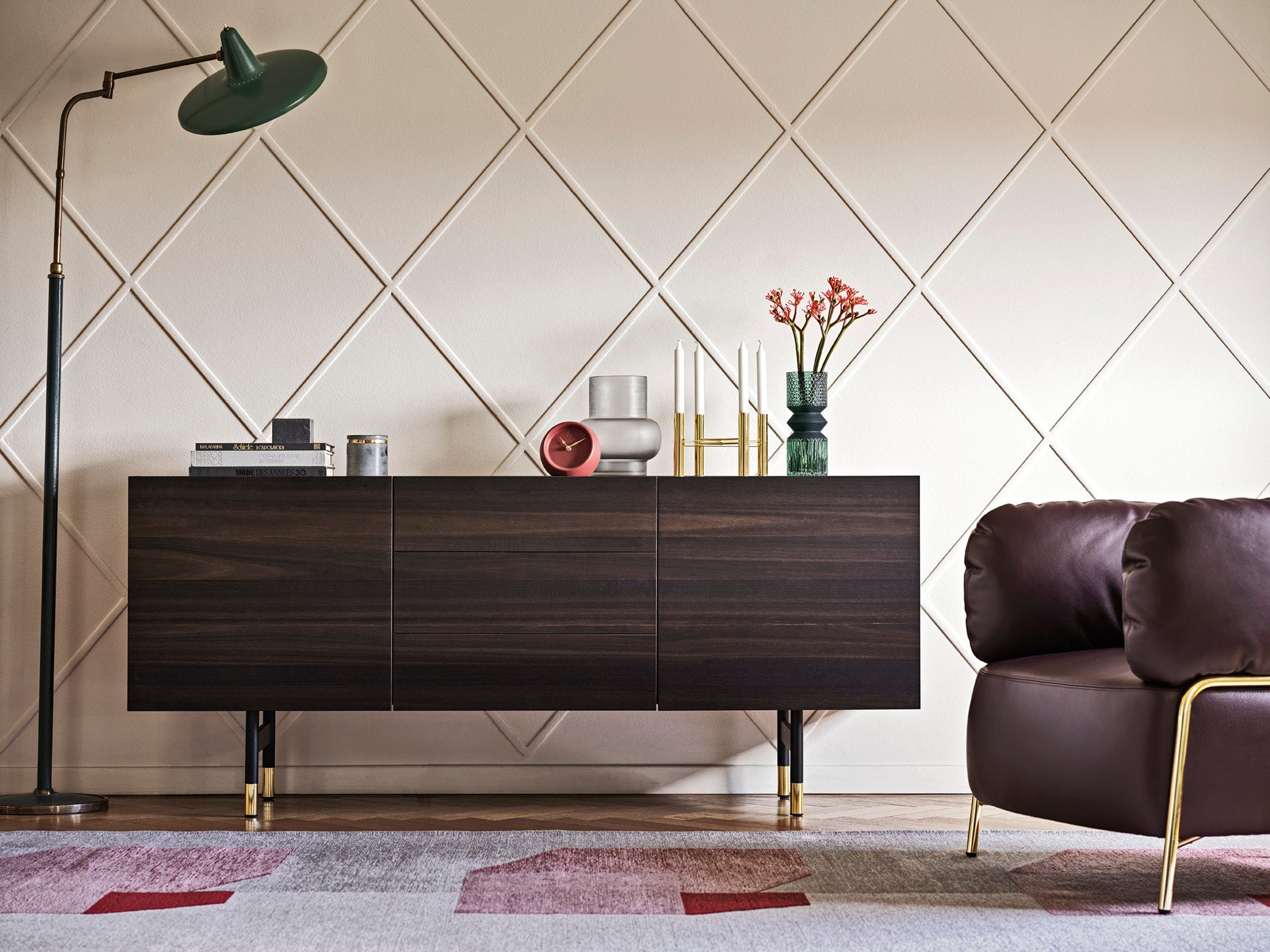 HORIZON Chest of Drawers dark wood with brown top