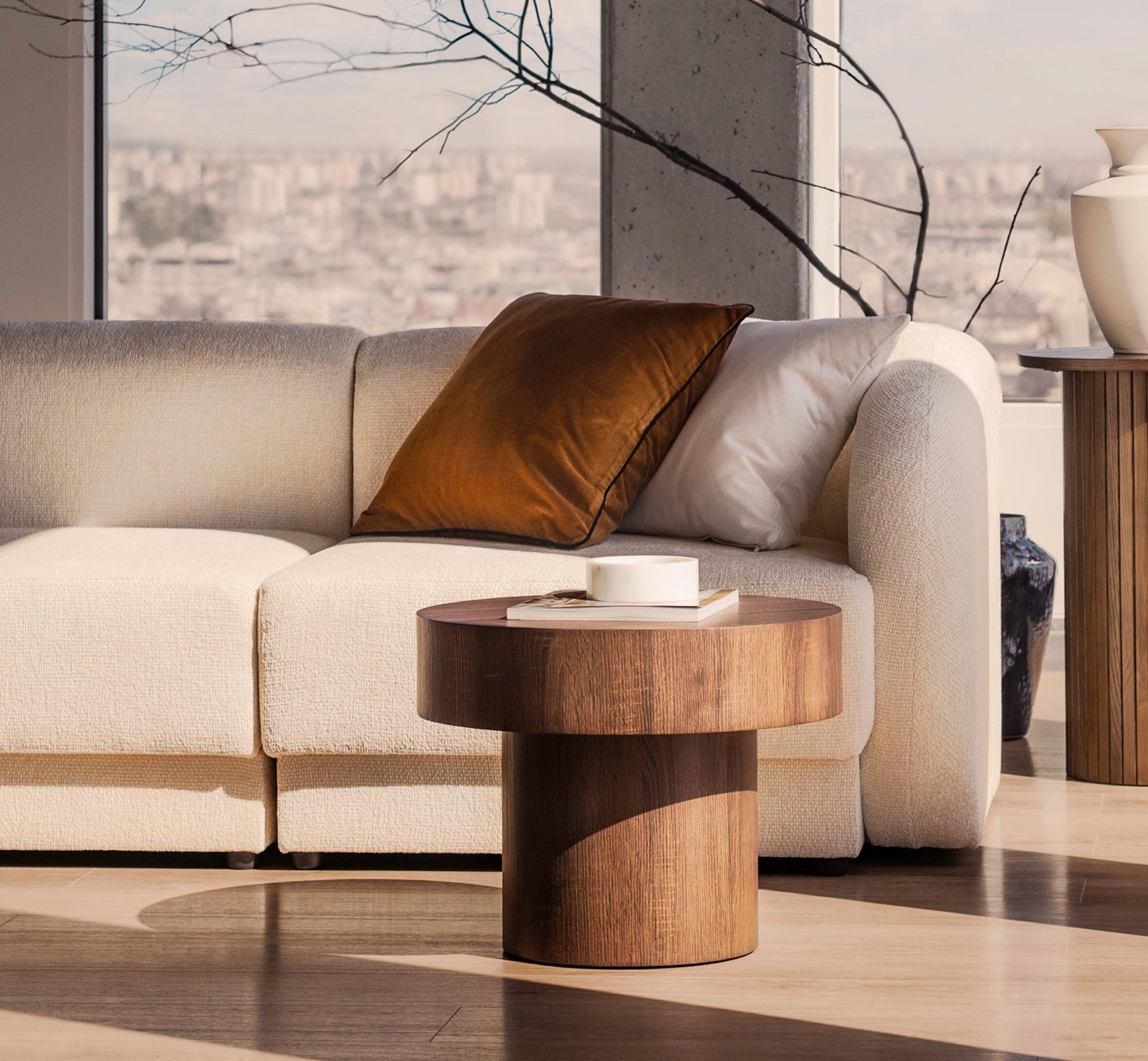 Rechthoekige U-bank rechts MILEY ivoorkleurig chenille