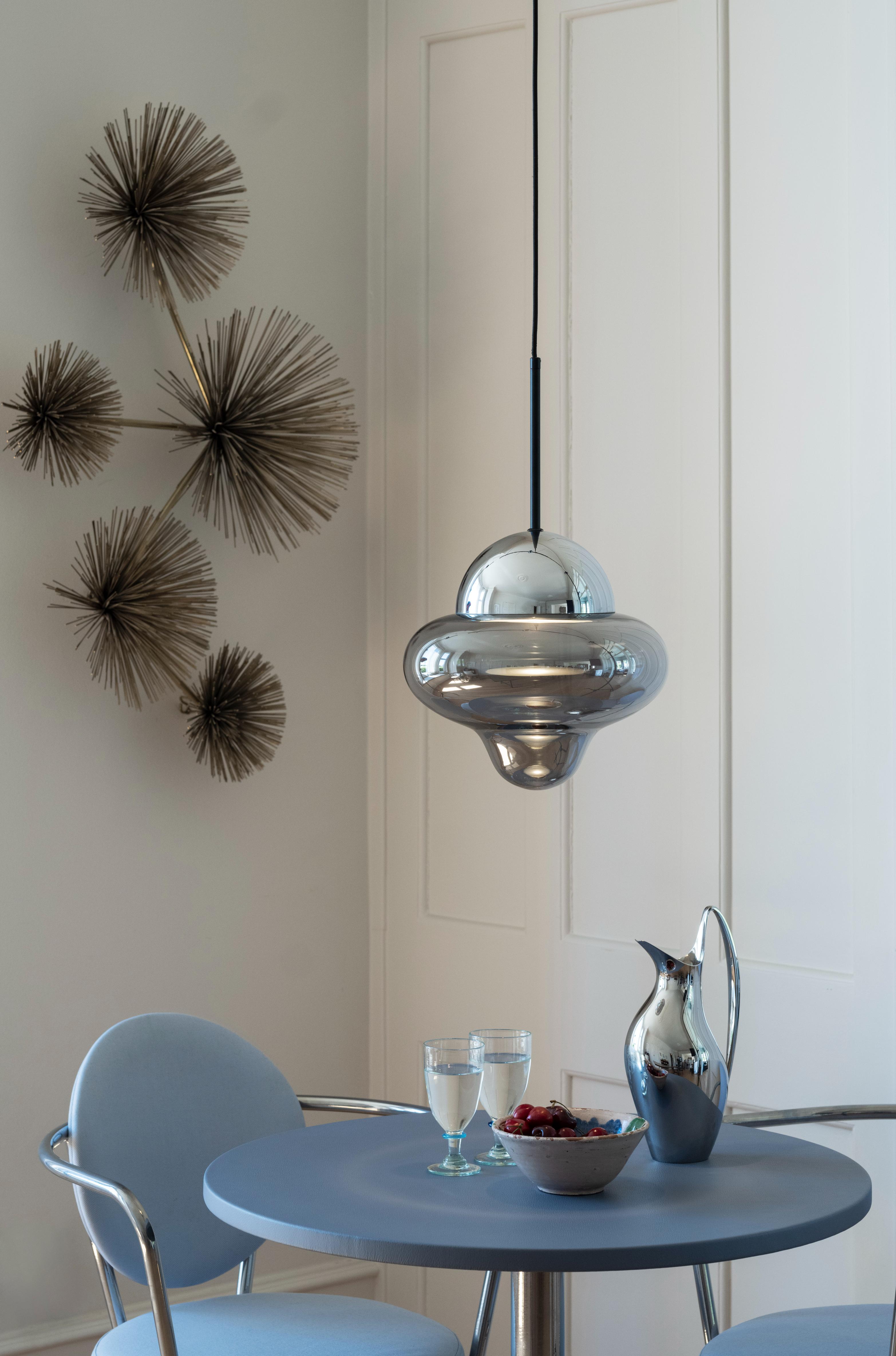 NUTTY pendant lamp with smoked glass and silver finish