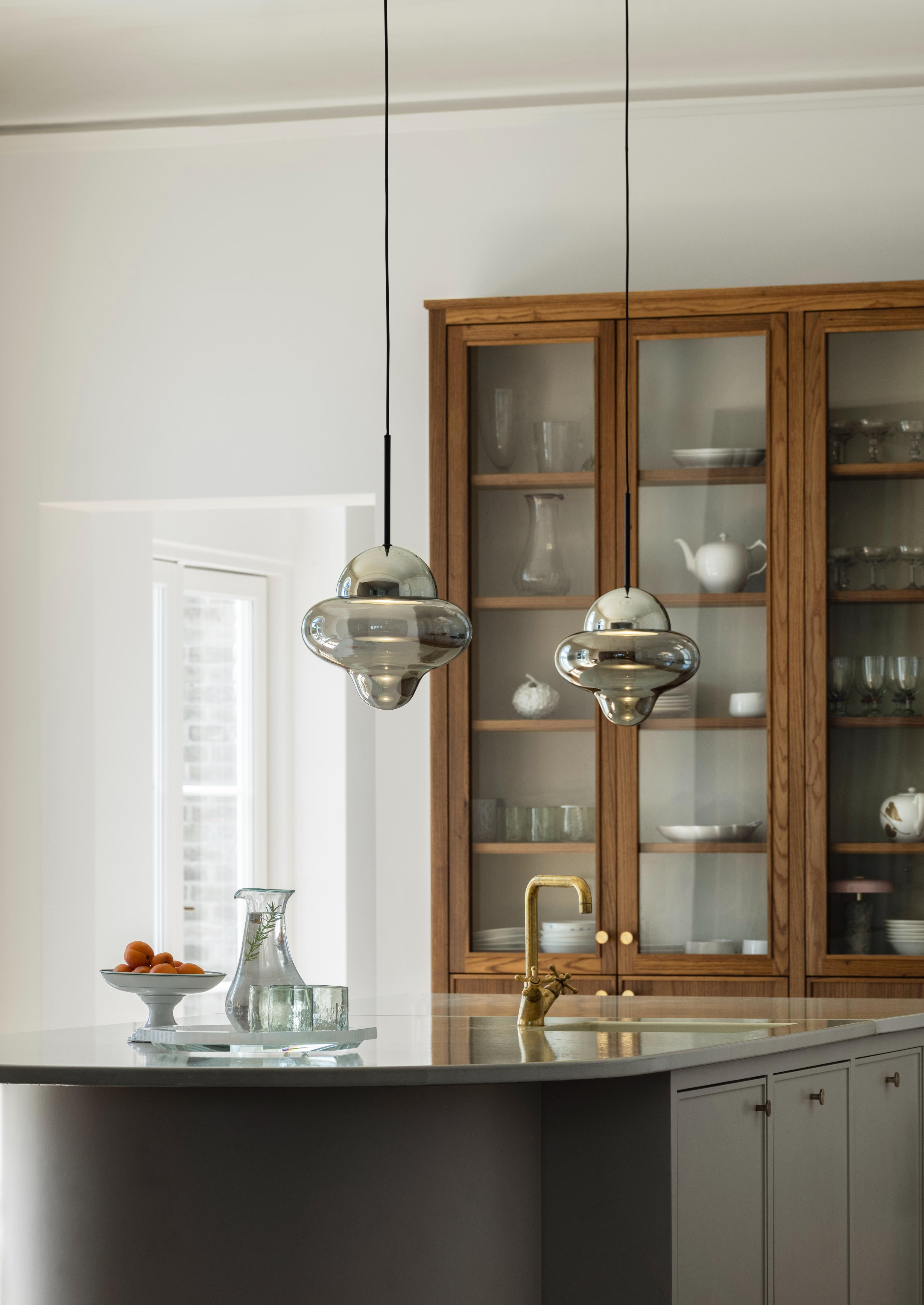 NUTTY pendant lamp with smoked glass and silver finish