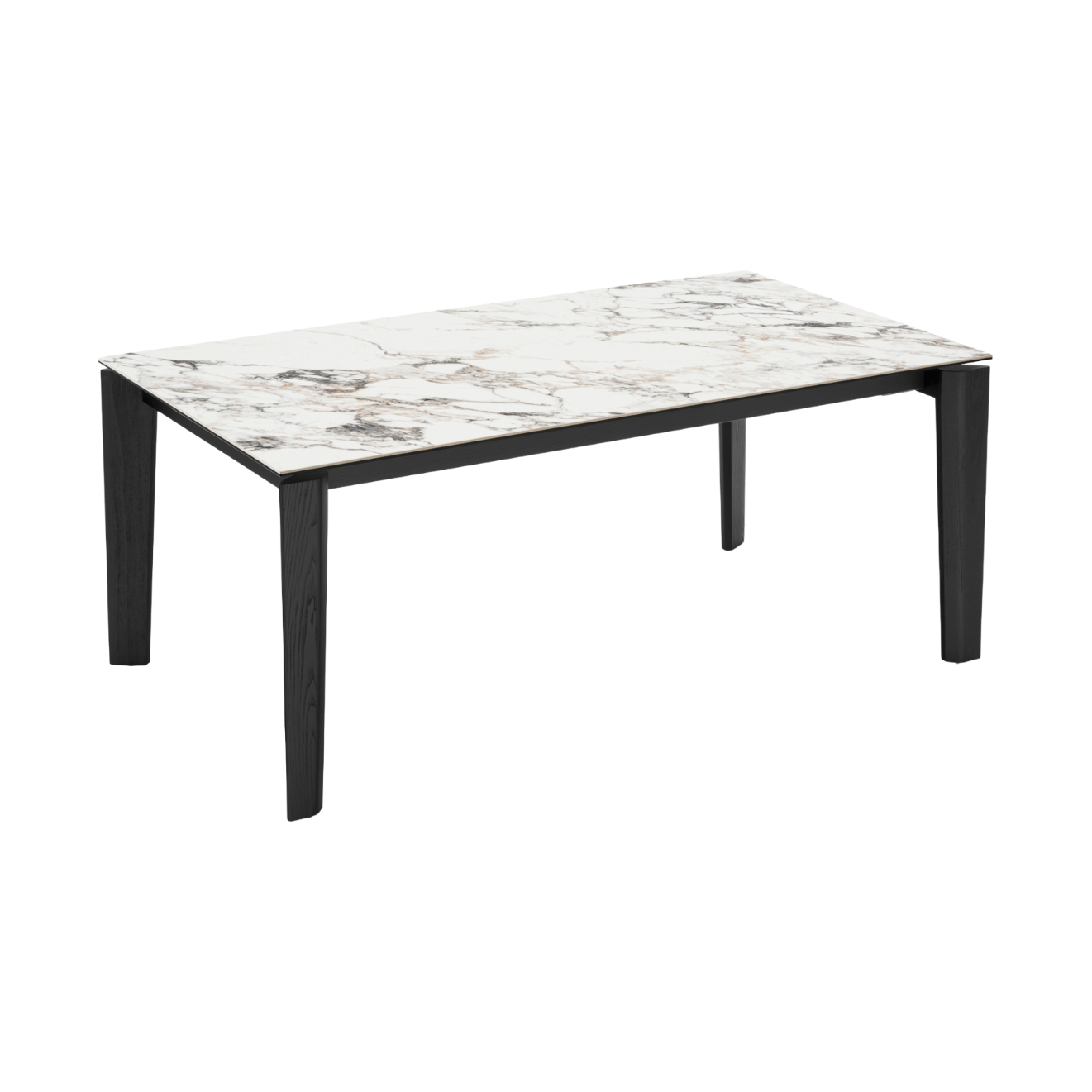 Uittrekbare tafel DOGMA met een wit blad en een zwarte basis