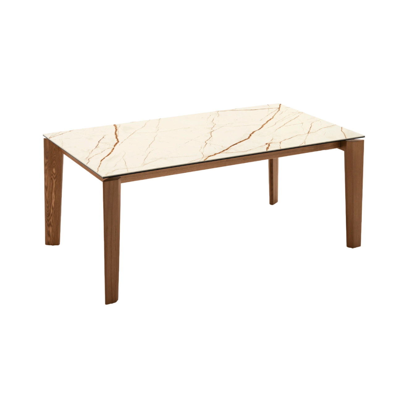 Uitschuifbare tafel DOGMA beige blad met notenhouten basis