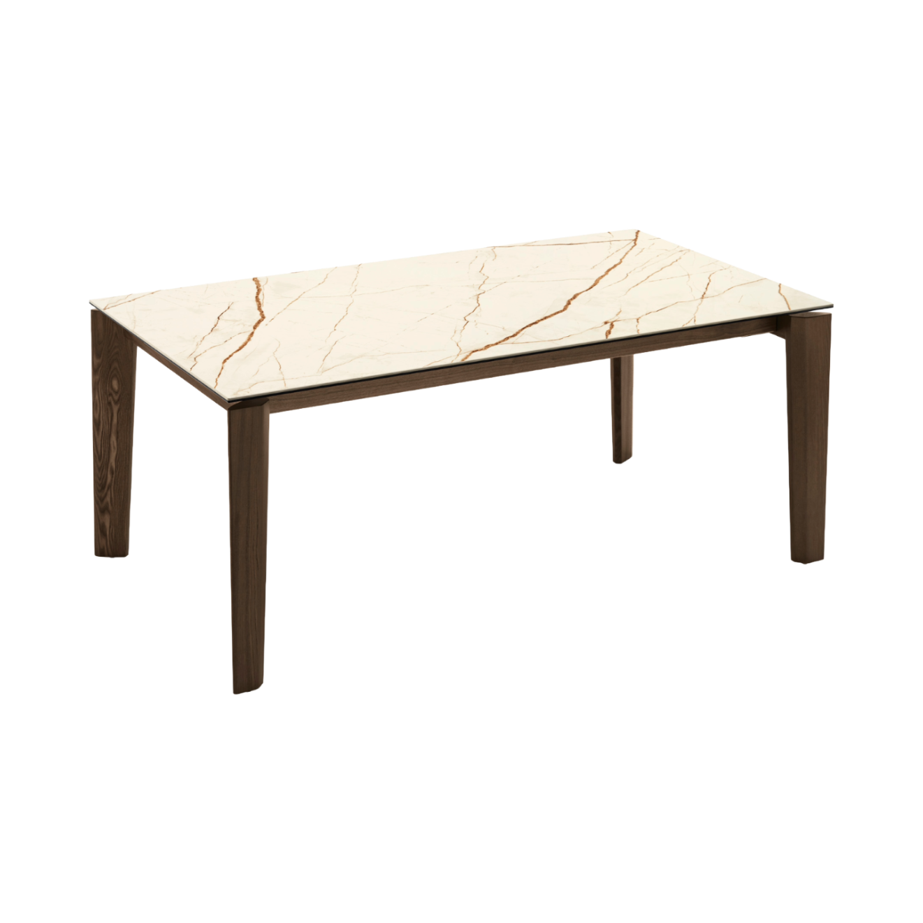 Uitschuifbare tafel DOGMA beige blad met donkere houten basis