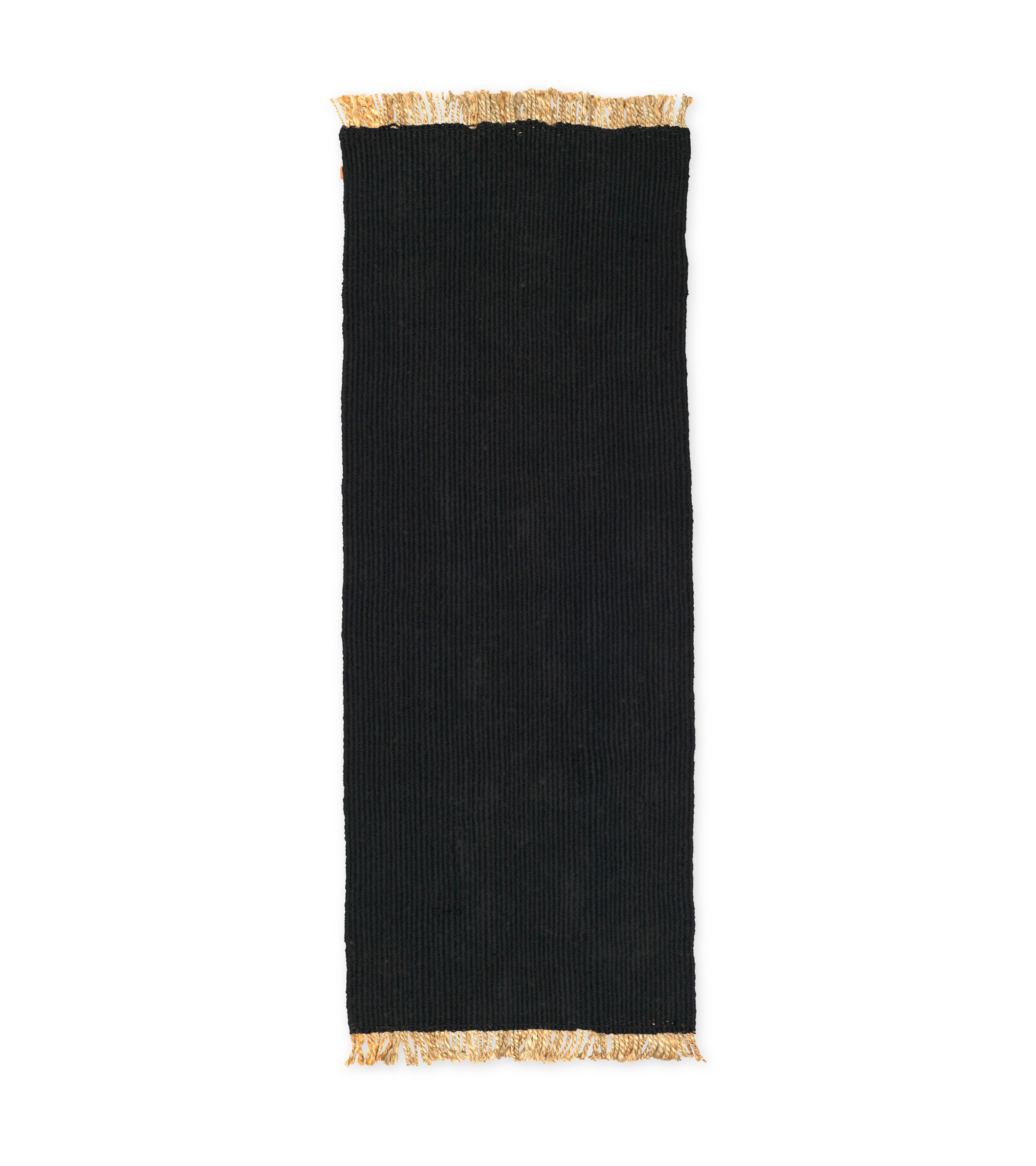 BLOCK RUNNER black runner with beige fringes