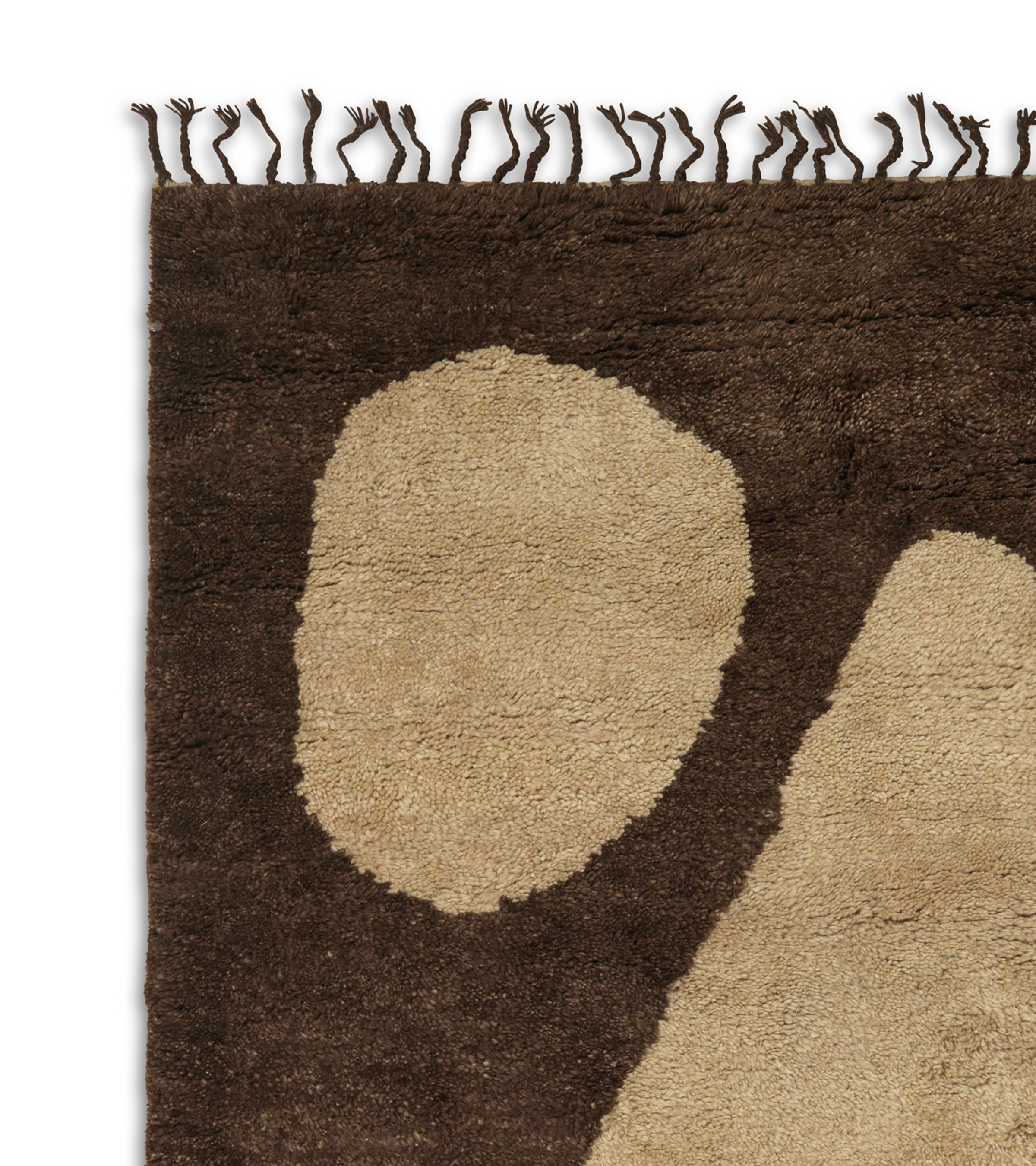 Abstract bruin vloerkleed met lange haren in beige