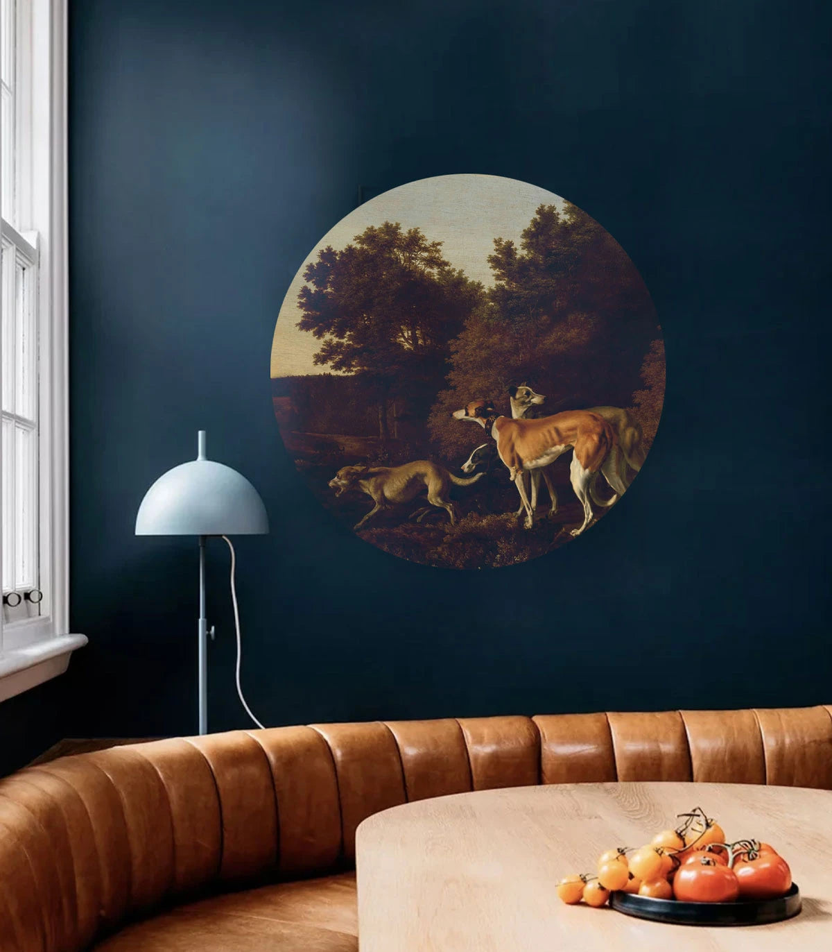 Muurschildering in de vorm van een cirkel DOTS - CHART donkergroen met blauw