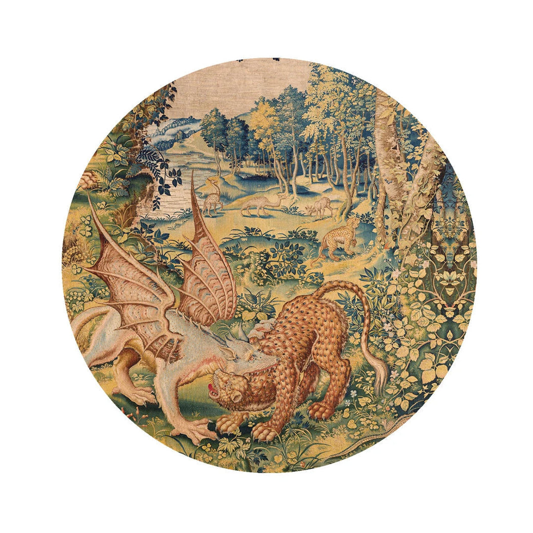 Muurschildering in de vorm van een cirkel DOTS - DRAGON ARRAS zandbeige met groen