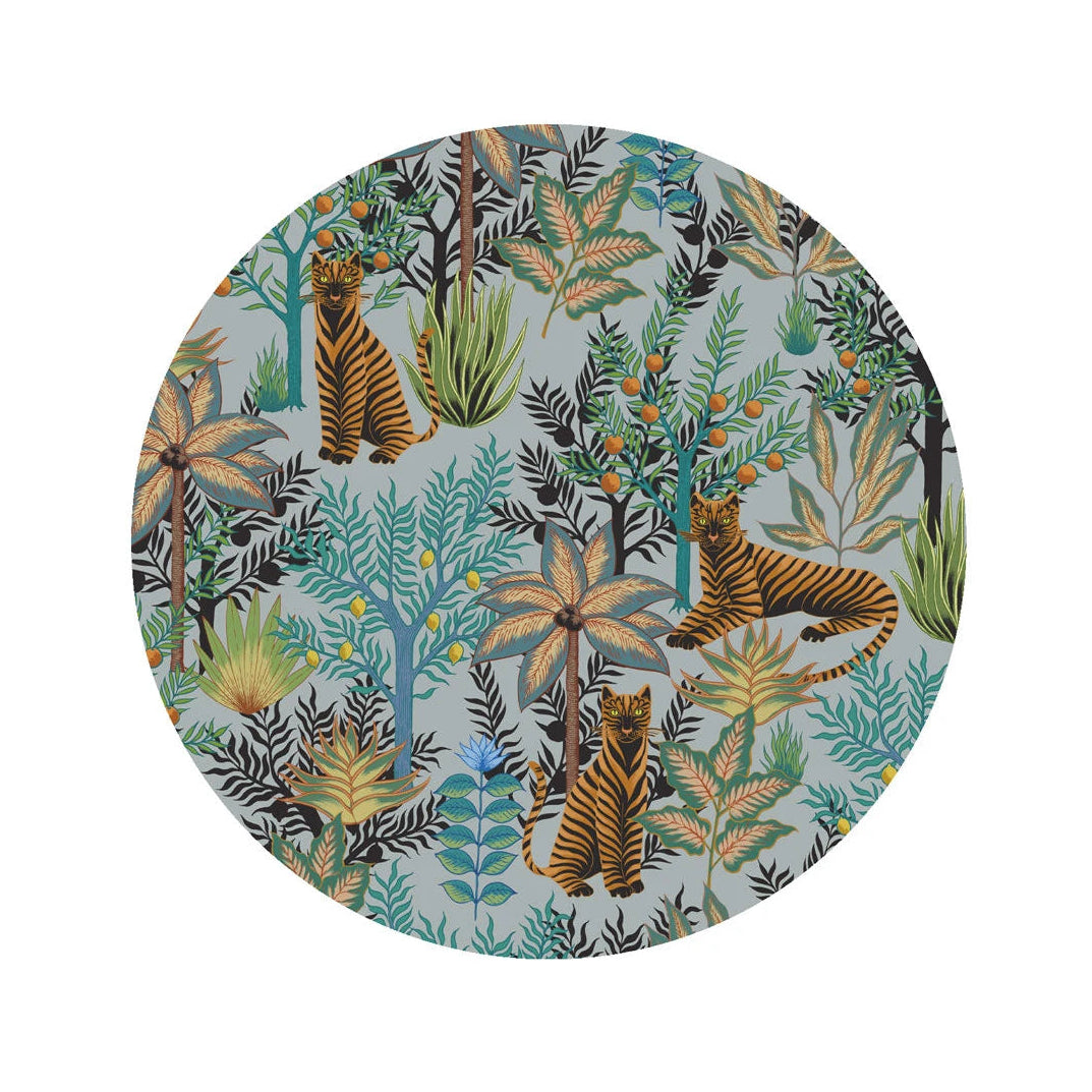 Wandbild in Kreisform DOTS - GOLD TIGERS hellblau