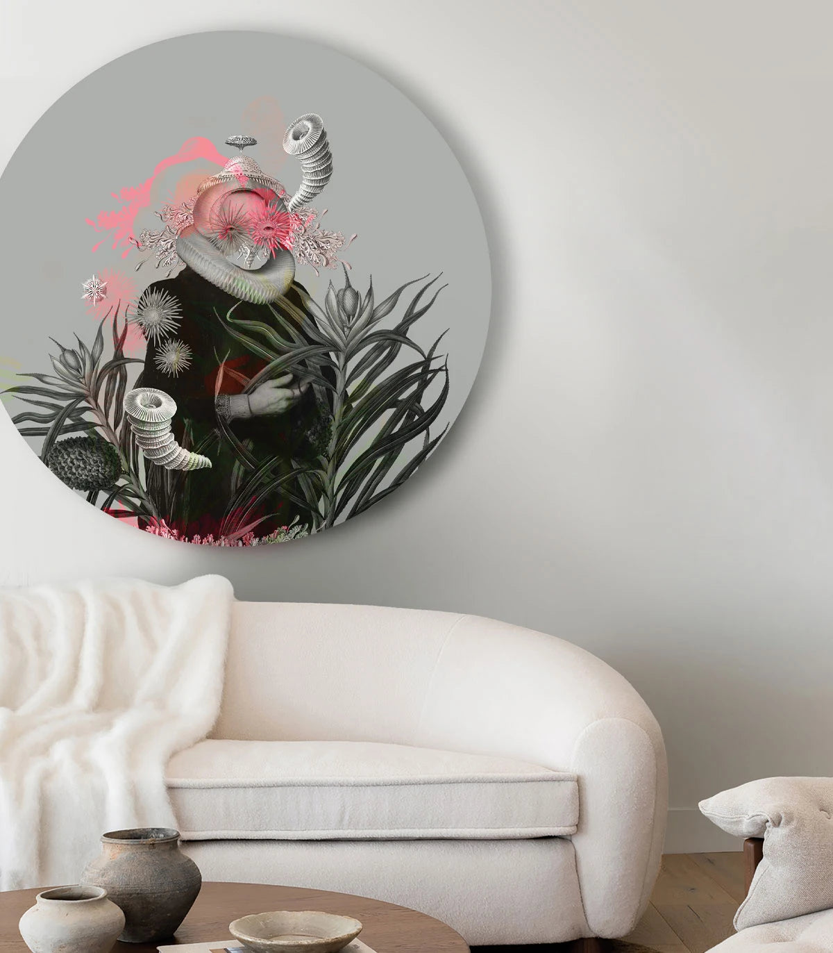 Muurschildering in de vorm van een cirkel DOTS - LADY MEDUSA grijs