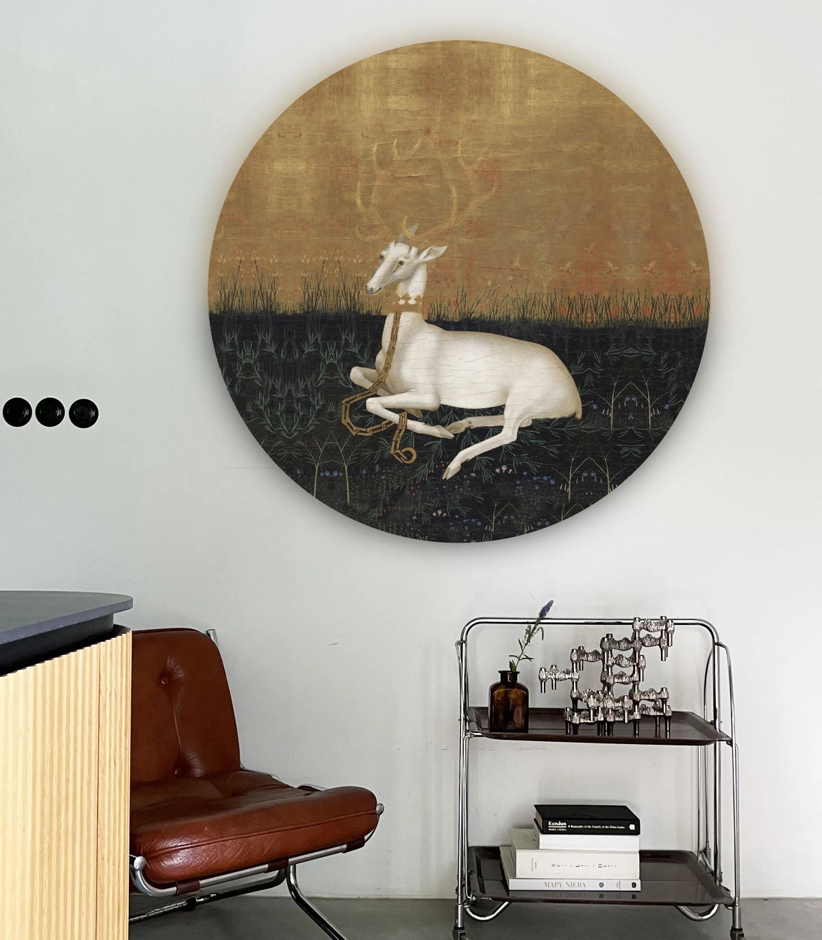 Muurschildering in de vorm van een cirkel DOTS - MAJESTIC REST goud met groen