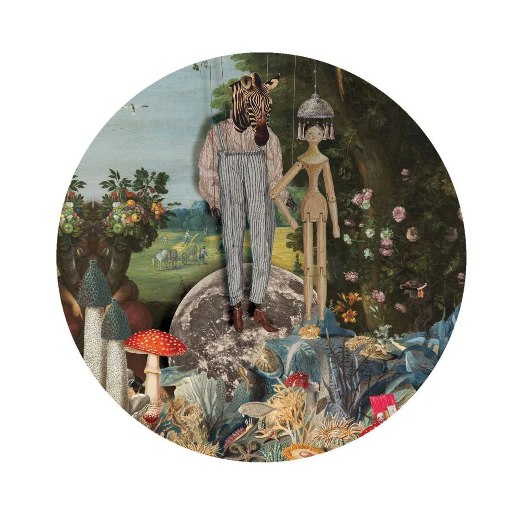 Muurschildering in de vorm van een cirkel DOTS - PUPPETS donkergroen met blauw