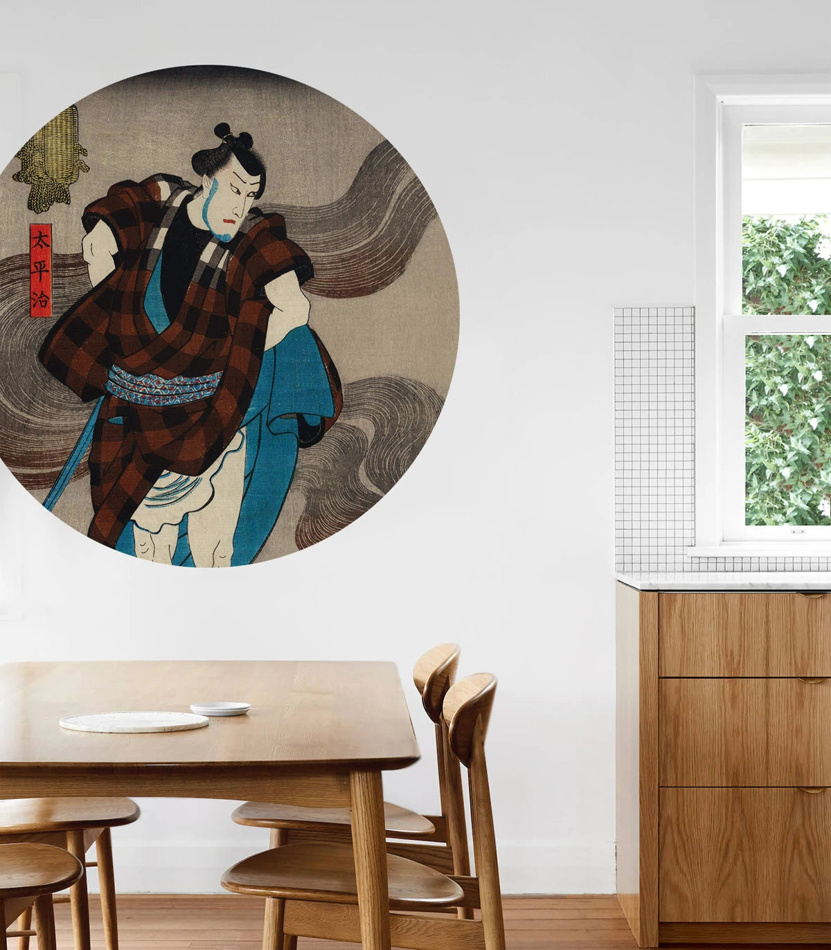 Circle-shaped Mural DOTS - SAMURAI SERENITY beige