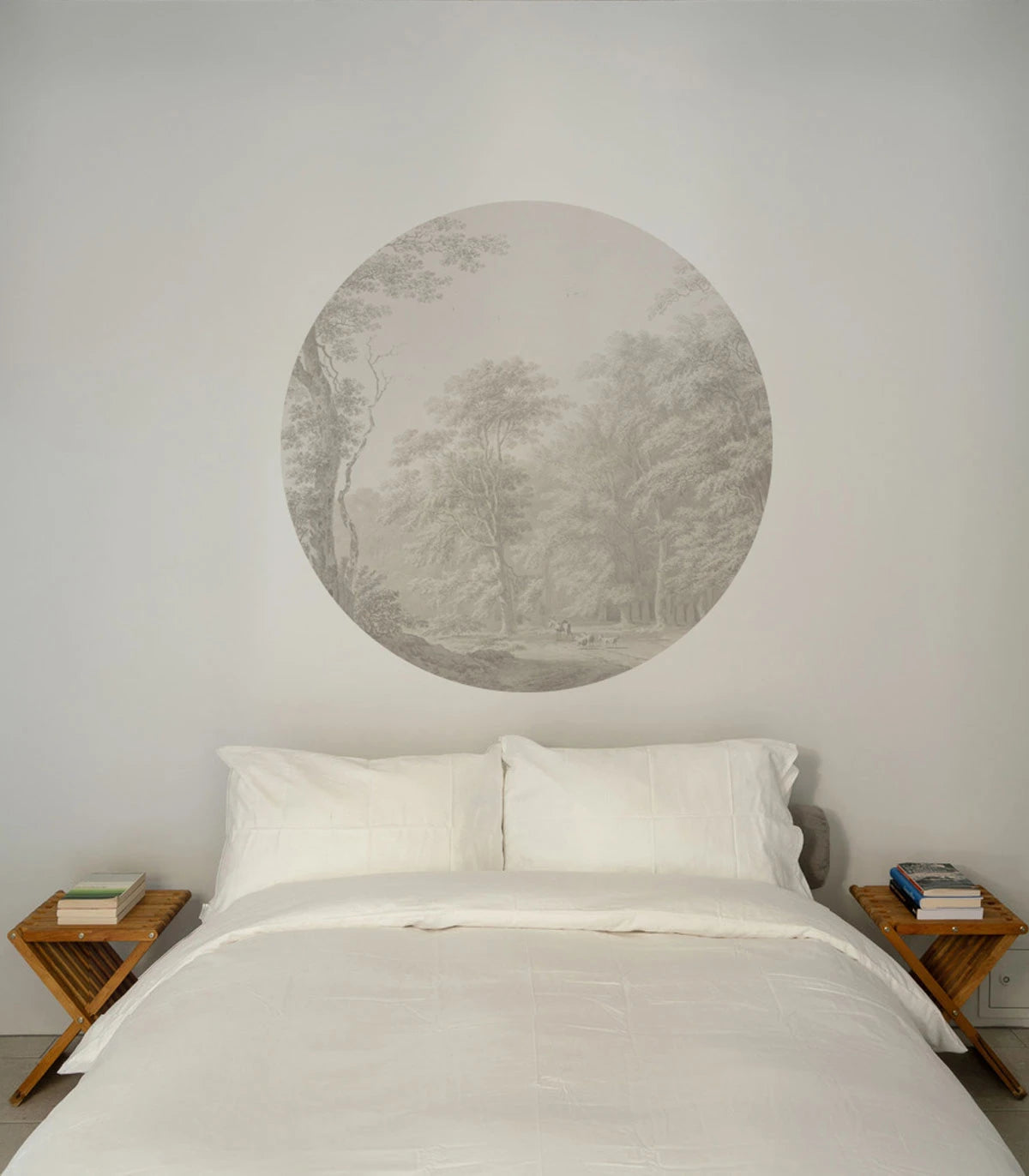 Muurschildering in de vorm van een cirkel DOTS - WATERCOLOR GROVE beige