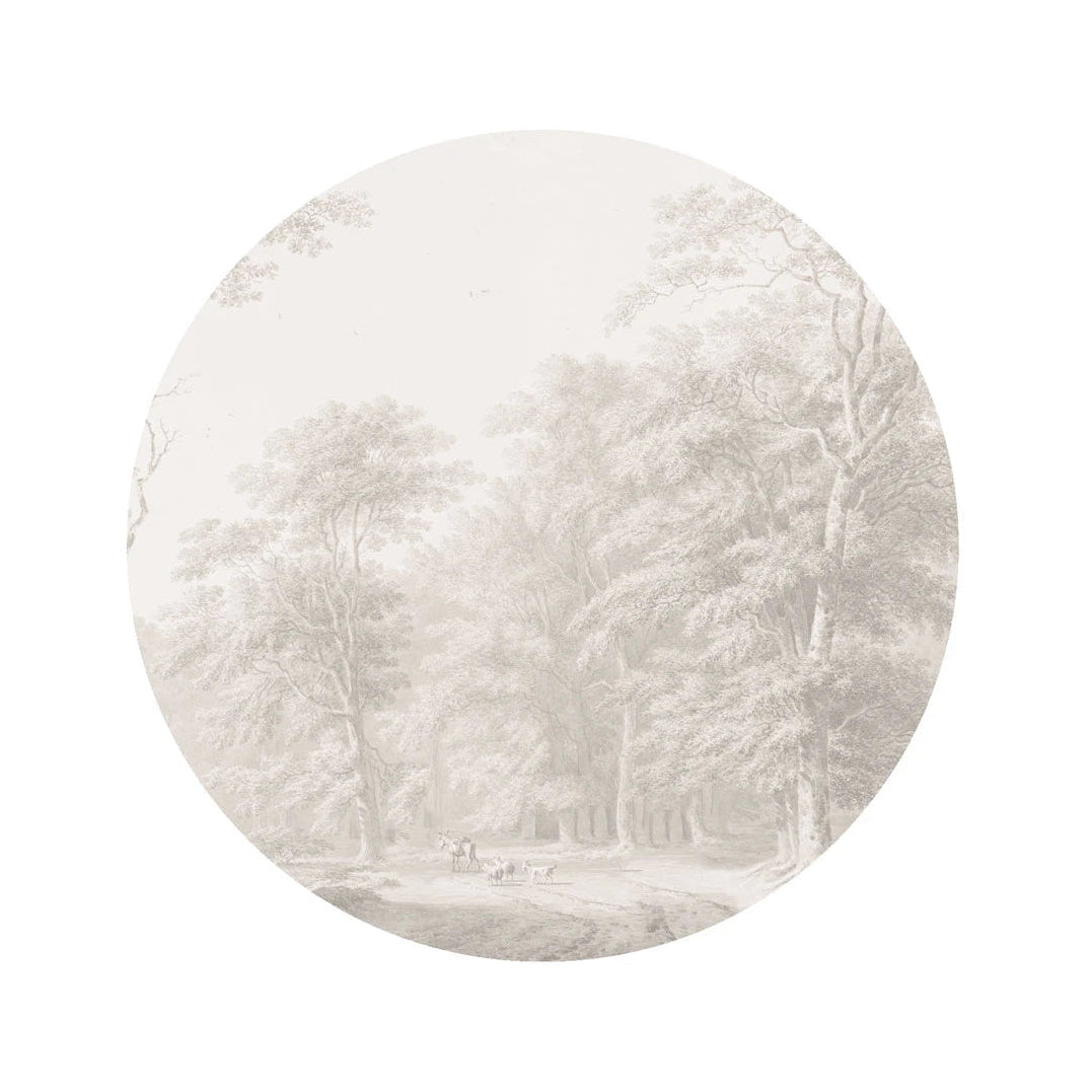 Muurschildering in de vorm van een cirkel DOTS - WATERCOLOR GROVE beige