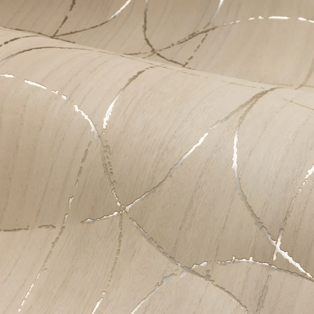 Faux veneer wallpaper with a metallic abstract pattern SPLENDEUR - IVORY GOLD ivory