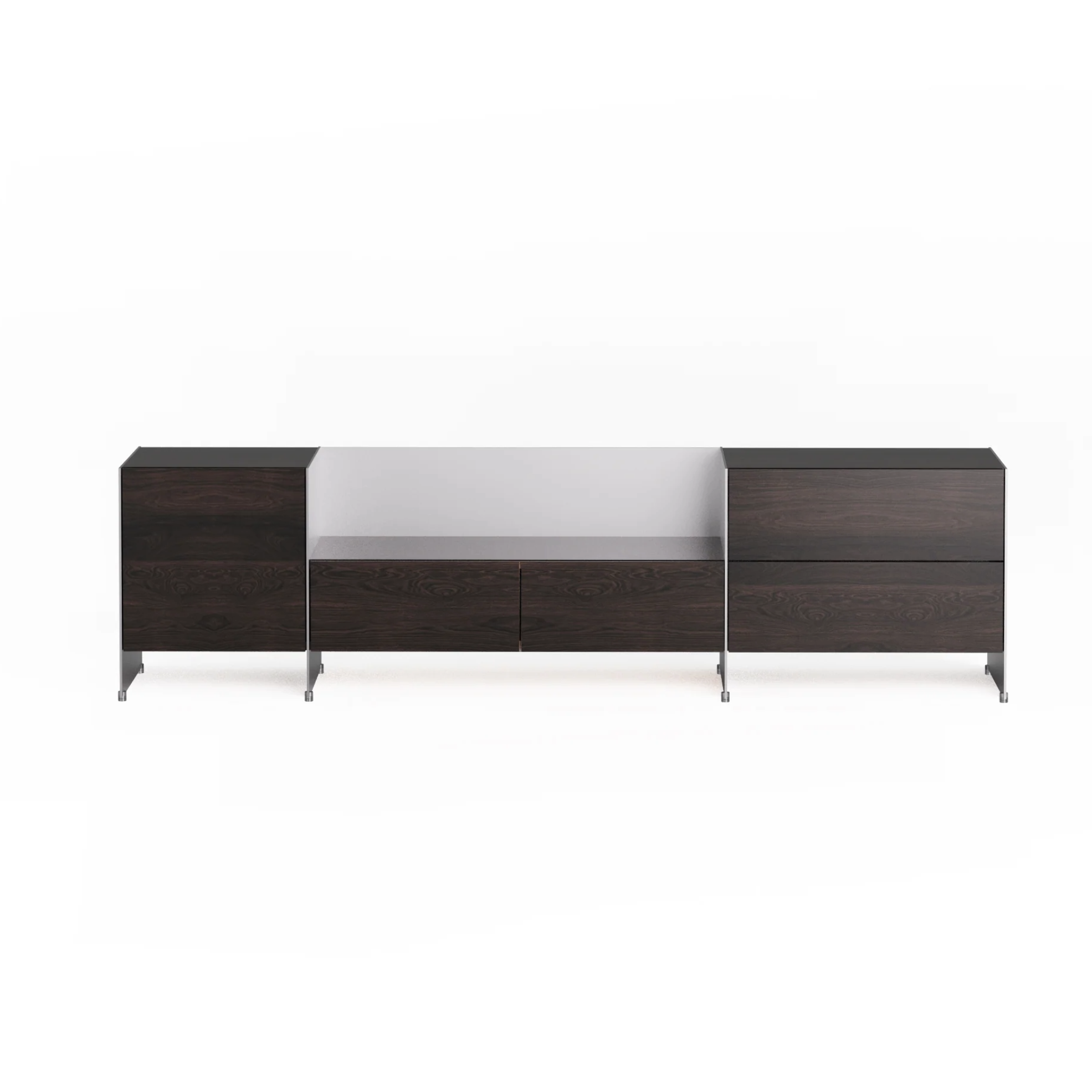Modular Cabinet ALOOX 3 in Ebony Oak Wood with Aluminum Finish