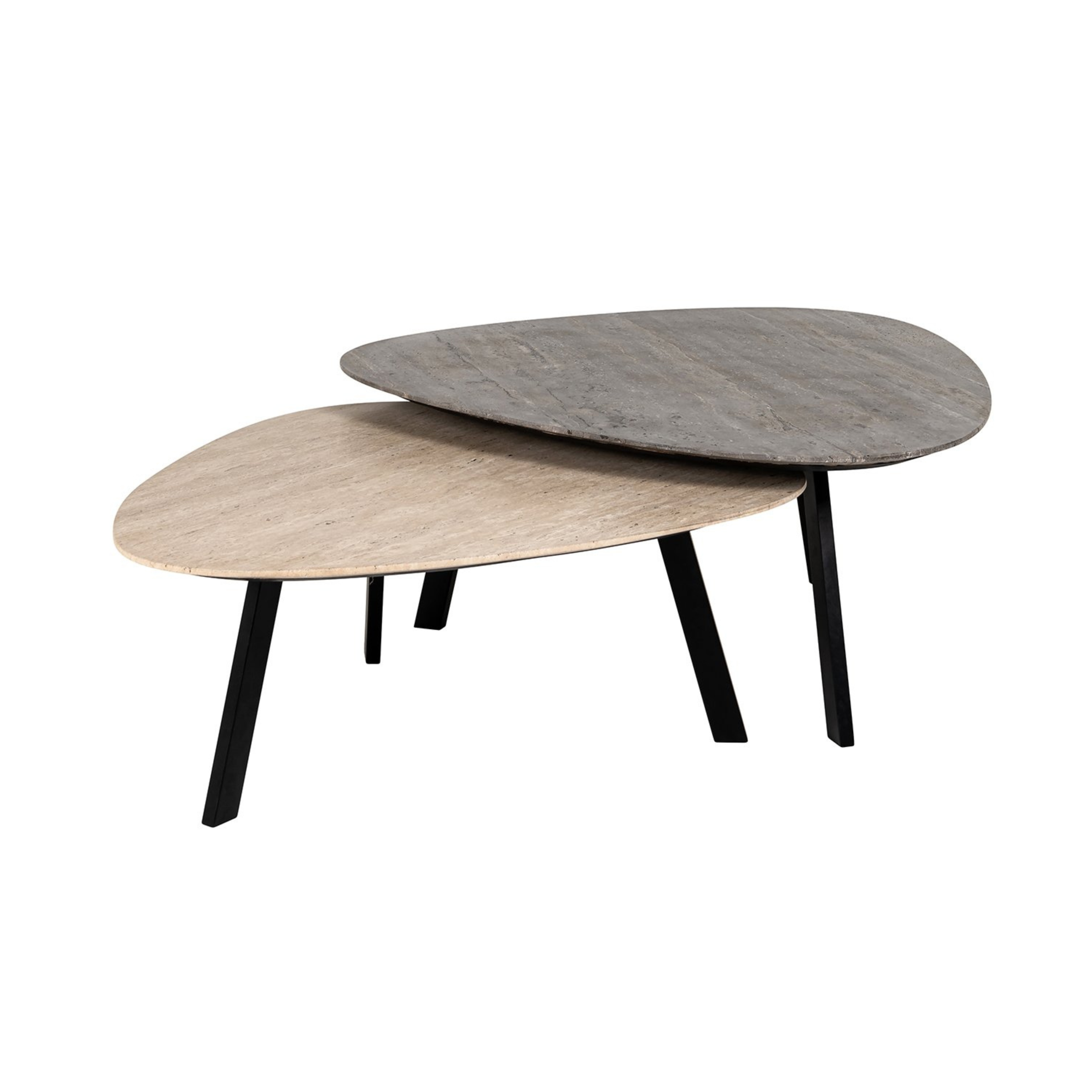 Set van salontafels SPENCER marmer en travertijn