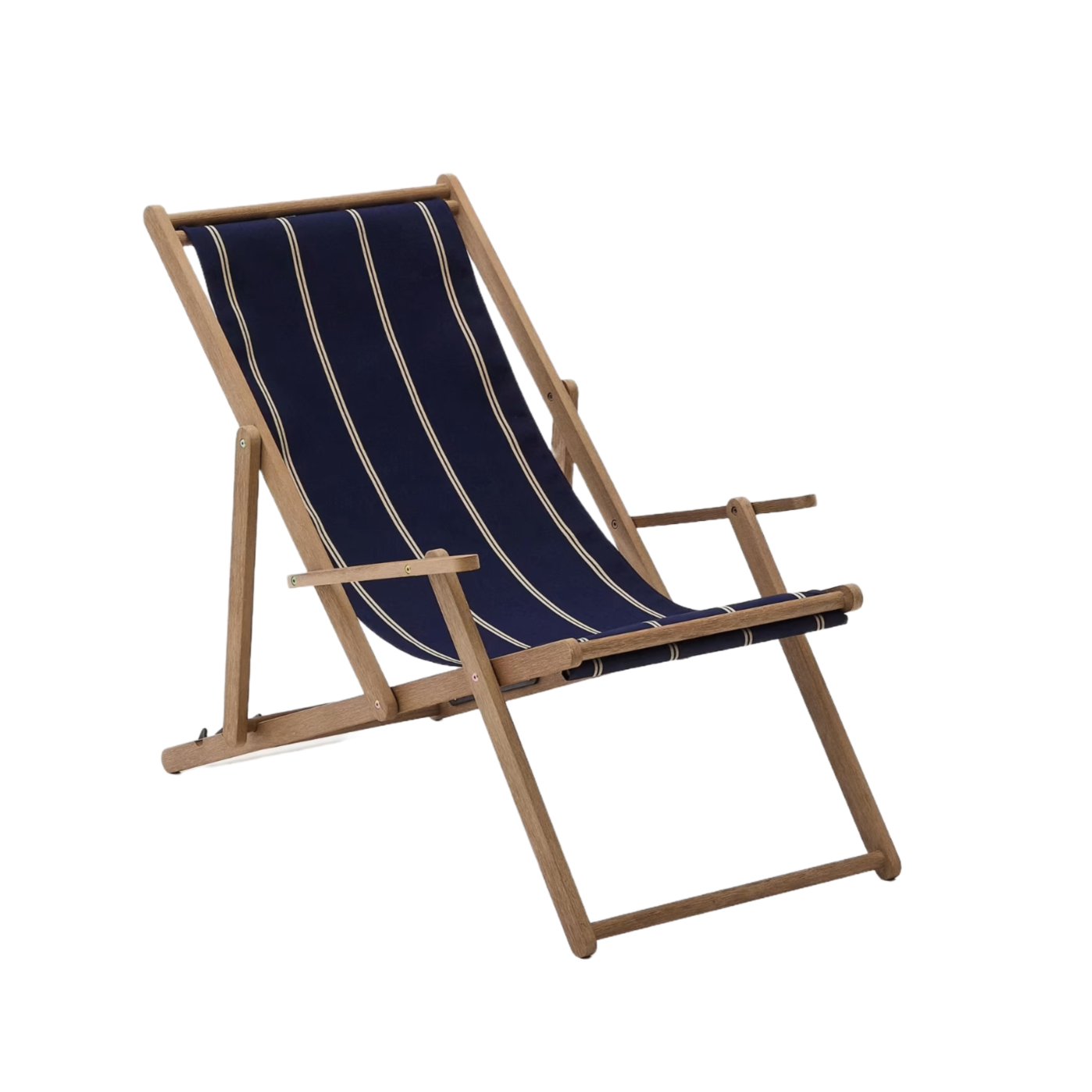A navy-beige Vilara deckchair with an acacia base