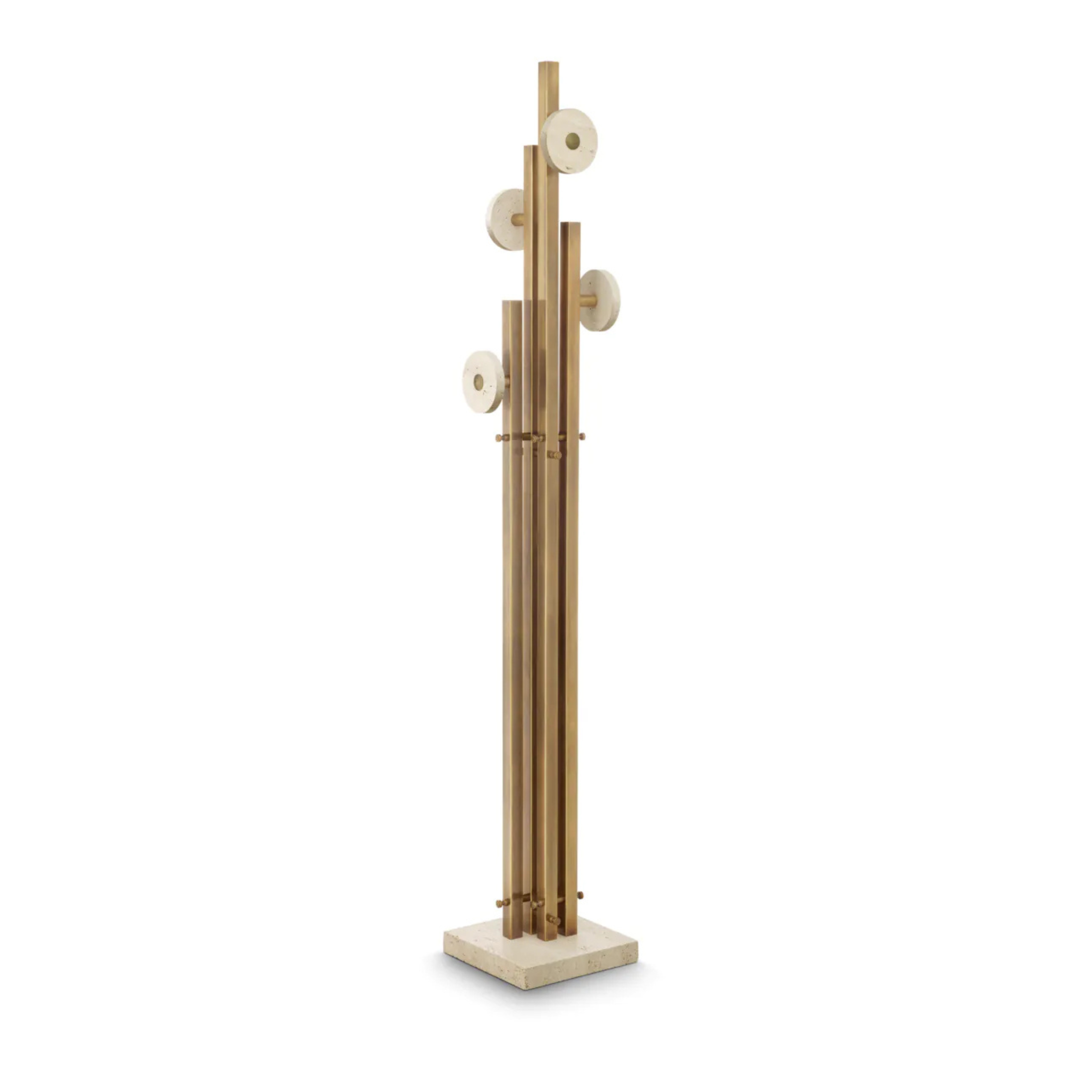 AMADORA coat rack with antique brass finish and travertine