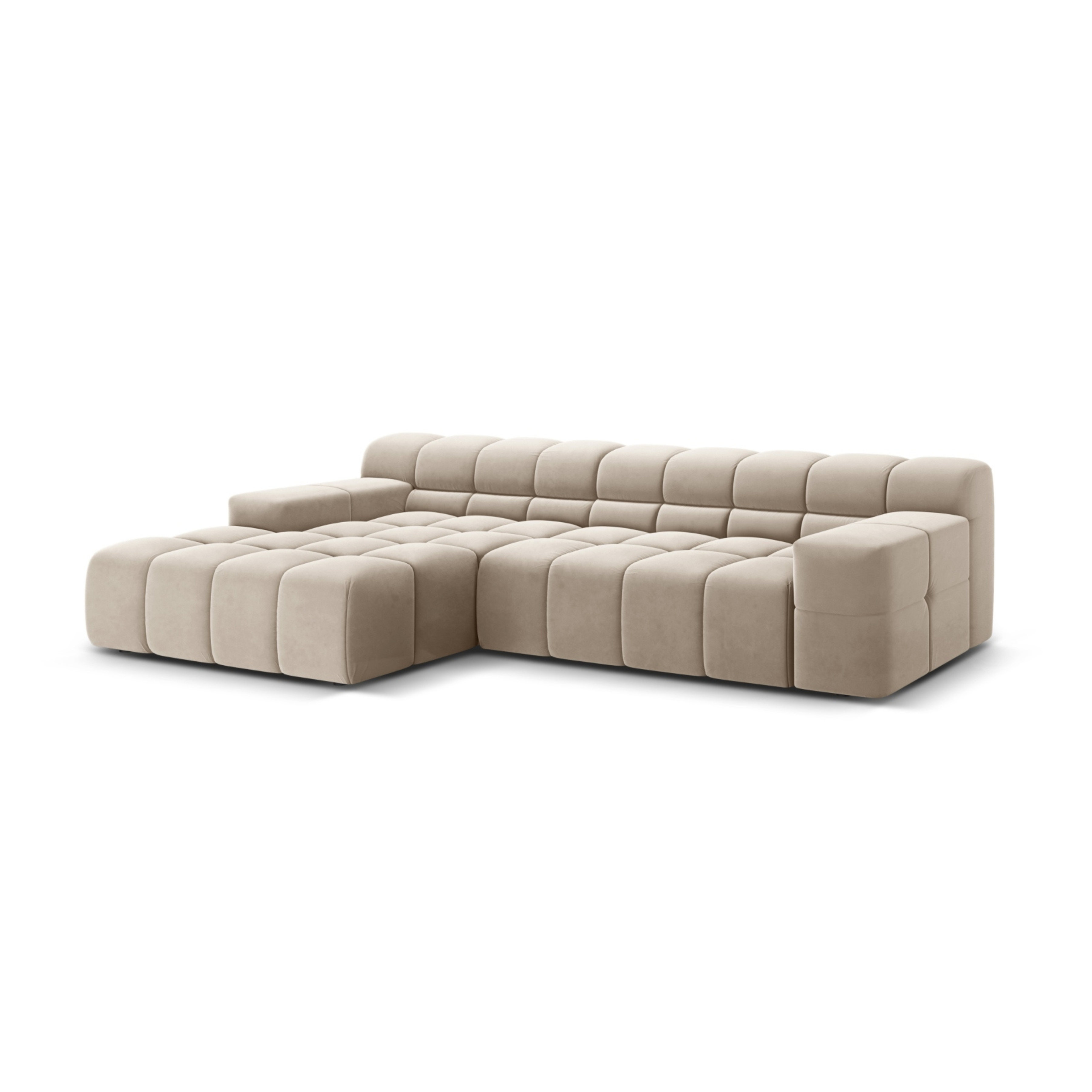 Samt-Ecksofa 3-sitzig links AGAVE hellbeige
