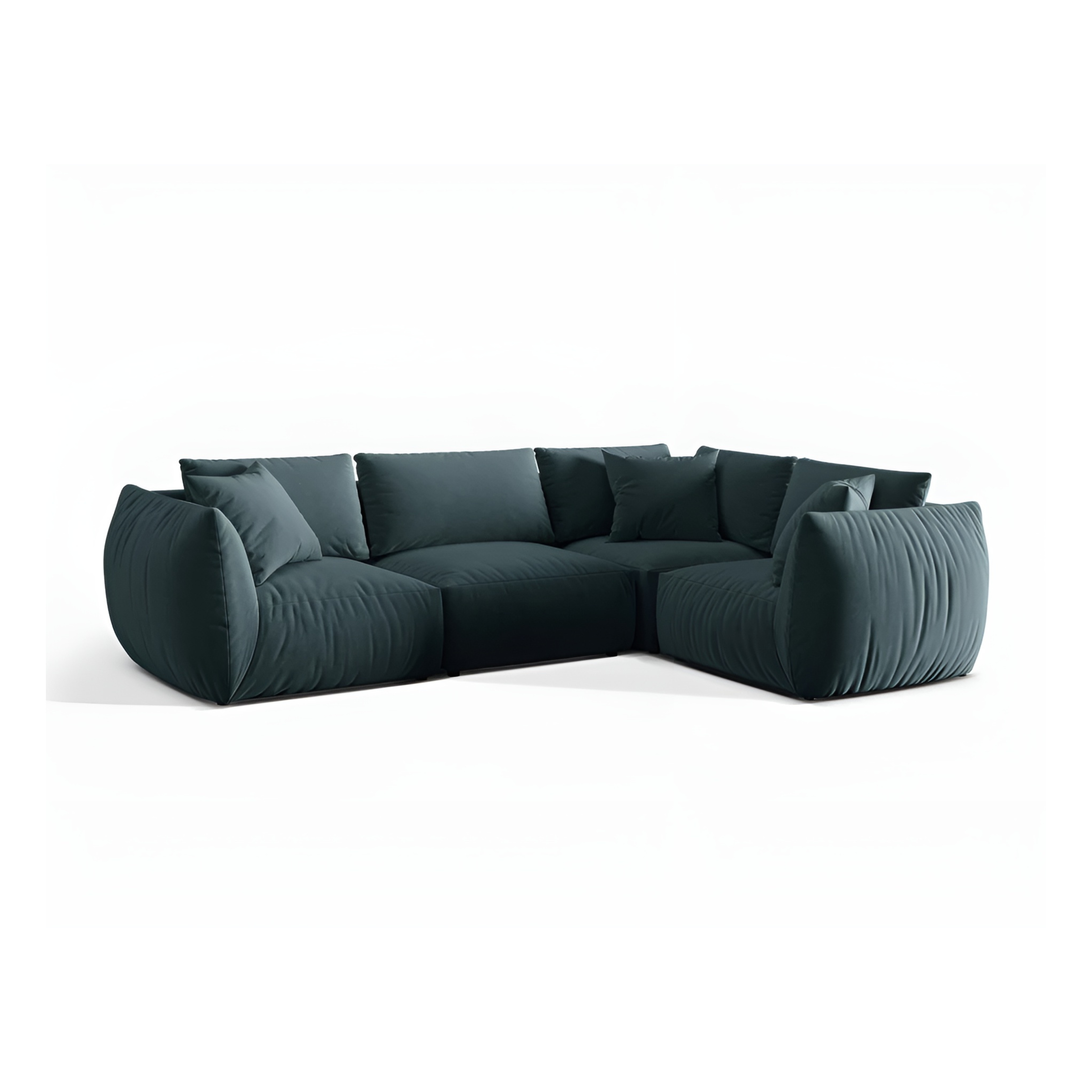 Velvet corner sofa for 4 people right-facing CHRIS light blue