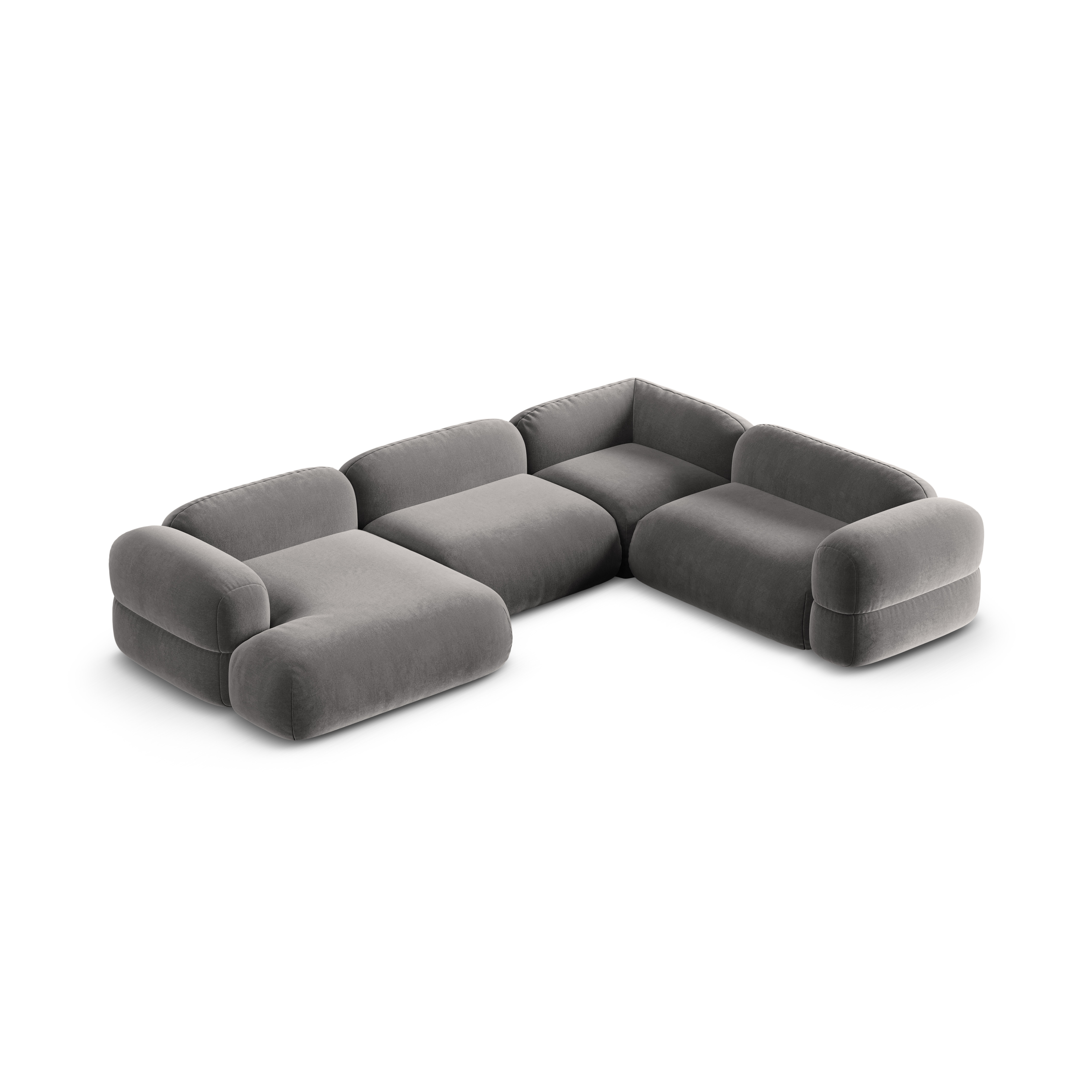 Samt-U-Form-Ecksofa rechts ROGER grau