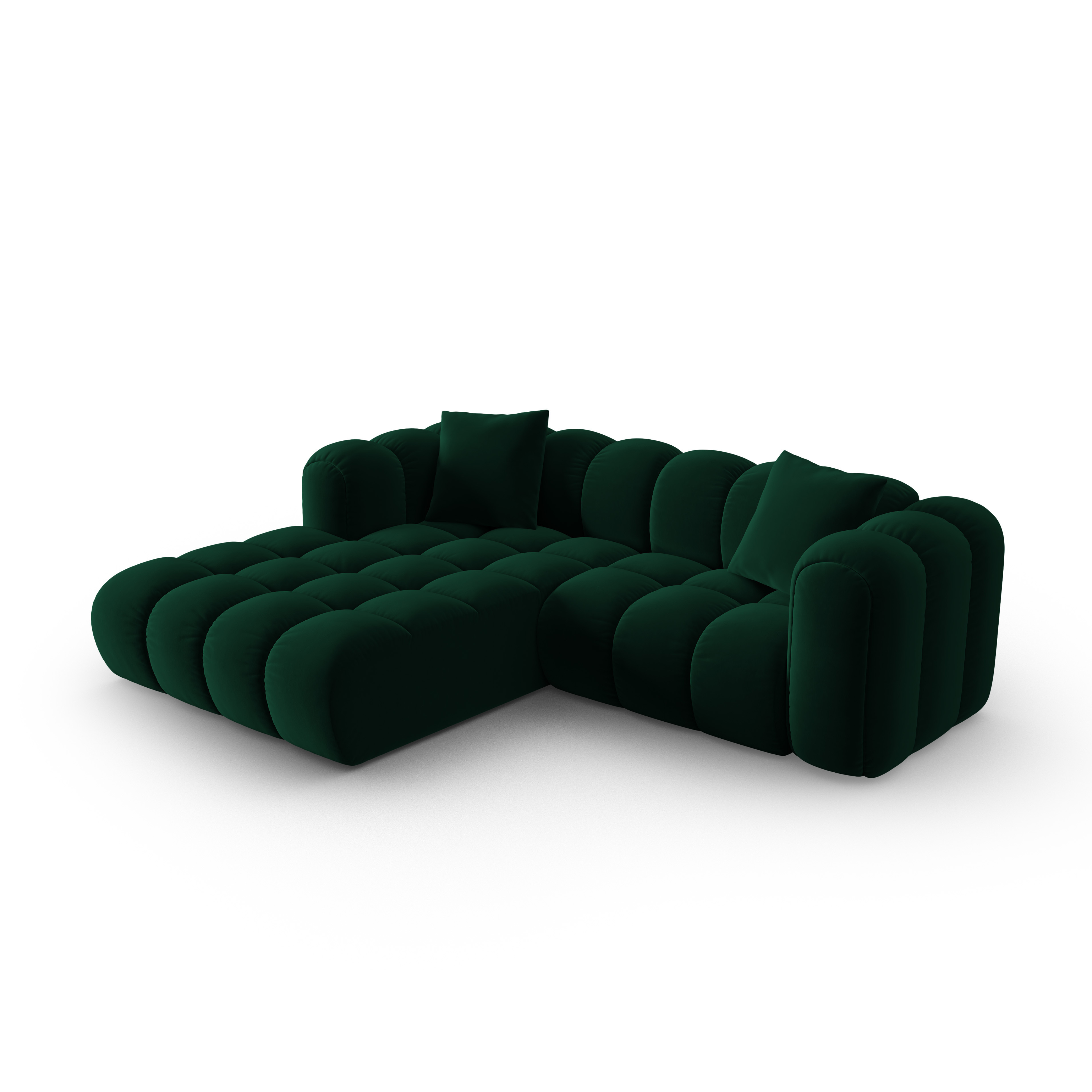 Velvet corner sofa for three people, left-sided, ASTRO, bottle green